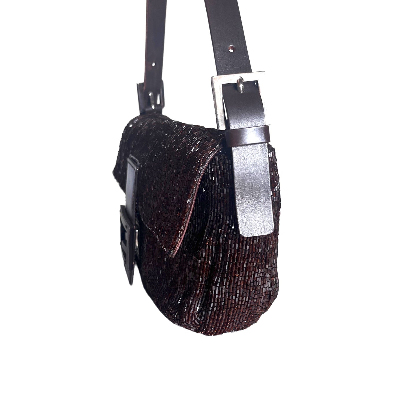 Fendi Baguette Vintage Dark Chocolate Brown Glitter Beads