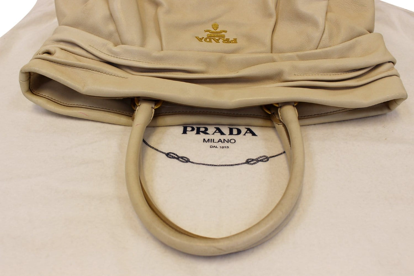 PRADA Nappa Frills Shopping Beige Leather Tote Bag - Last Call