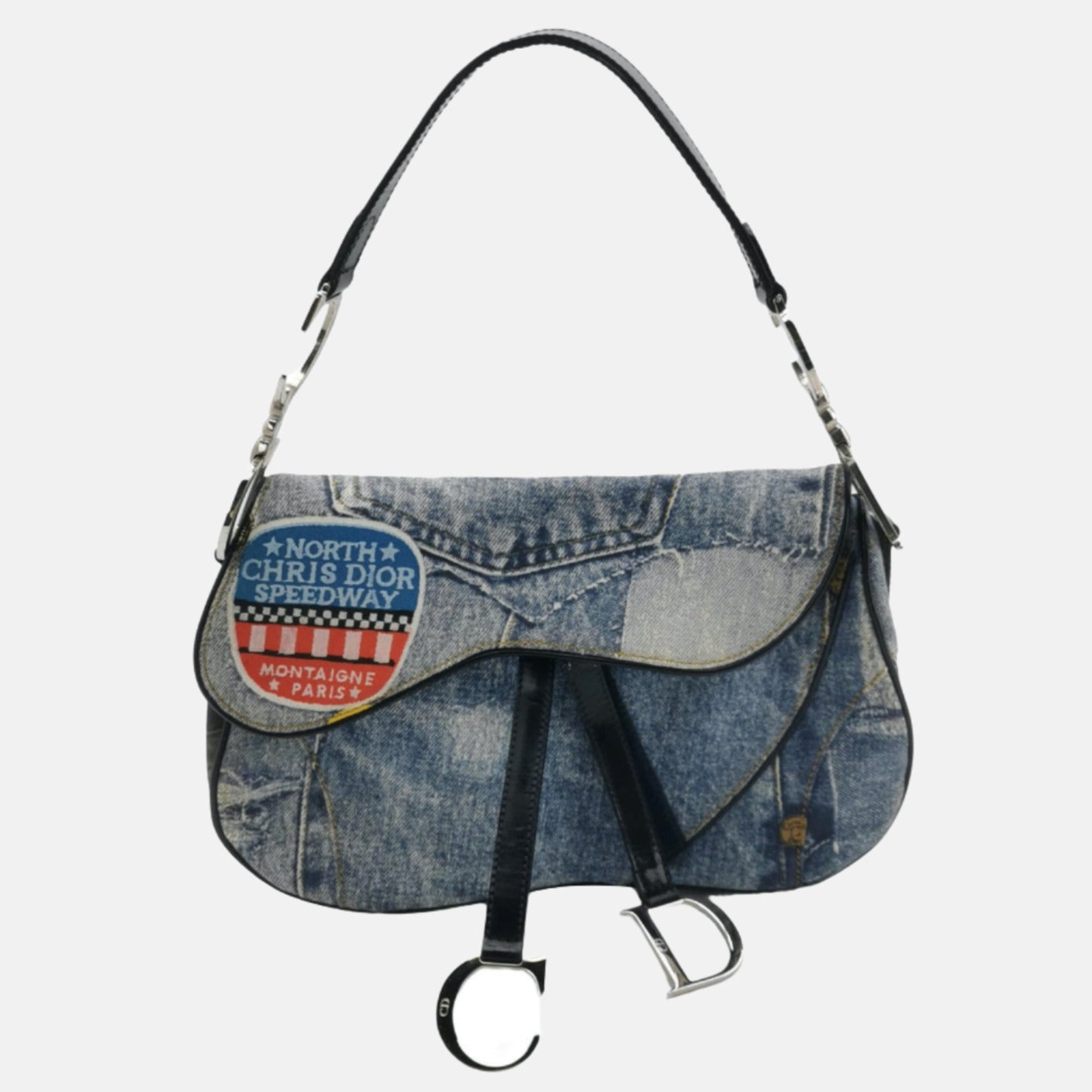 Dior Speedway Denim Print Double Saddle Handbag Vintage