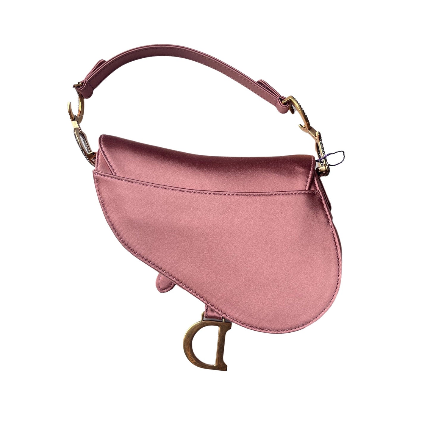 Dior Saddle Mini Silk Satin Rose Pink with Crystal Buckle
