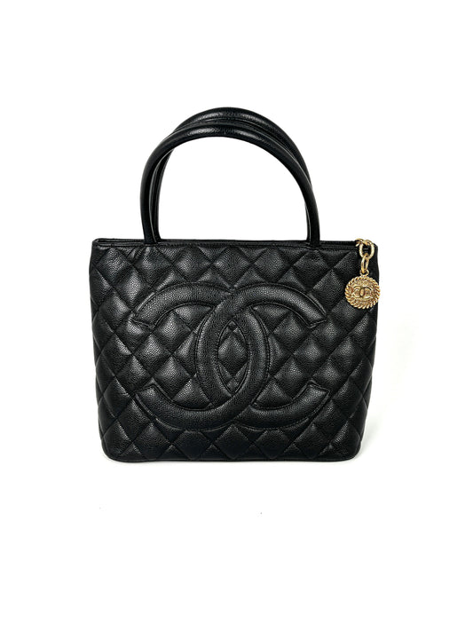CHANEL Medallion Timeless Black Quilted Caviar Tote Bag