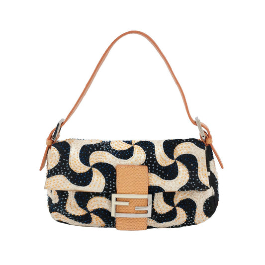 Fendi Baguette Beaded Windmill Orange Black Lizard Buckle