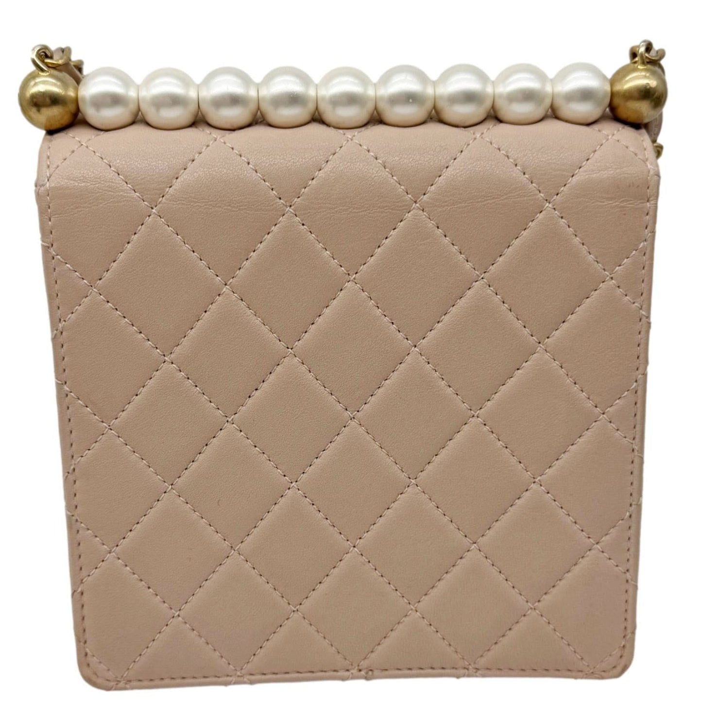 CHANEL Chic Pearls Flap Quilted Lambskin Leather Shoulder Bag Pink