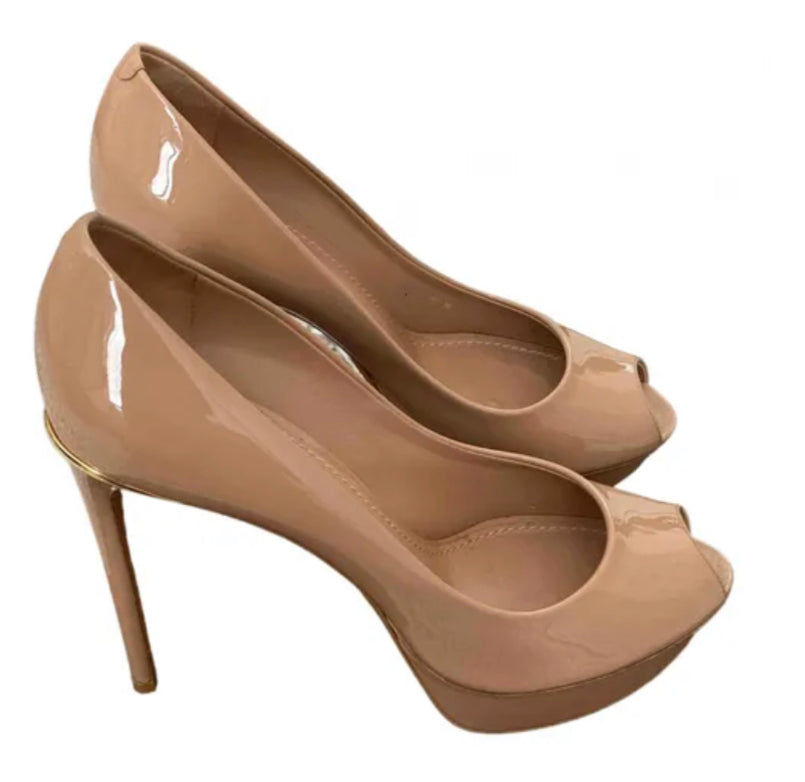 LOUIS VUITTON PATENT LEATHER PEEP TOE STILETTO PUMP