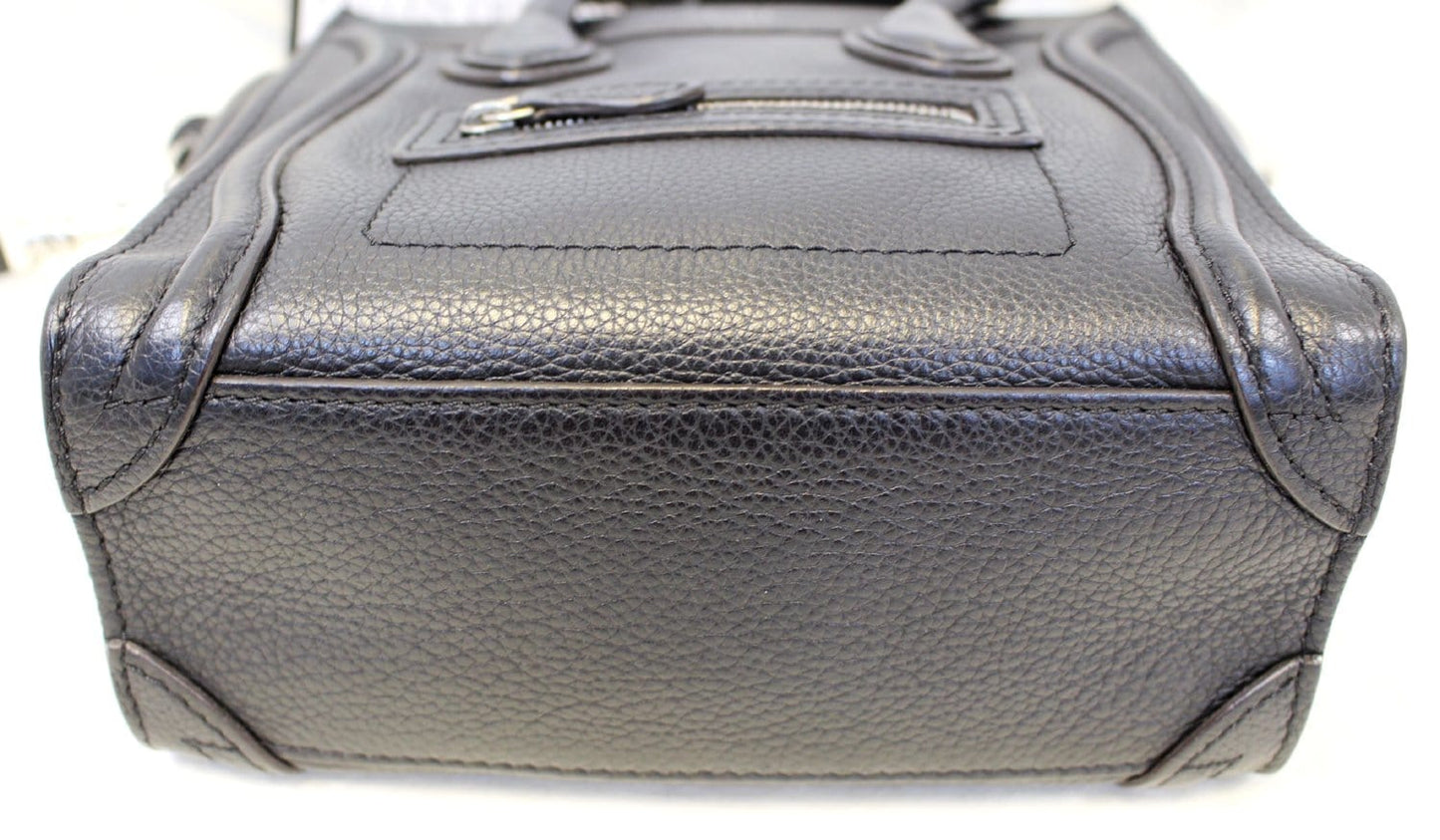 CELINE Black Leather Nano Luggage Shoulder Bag