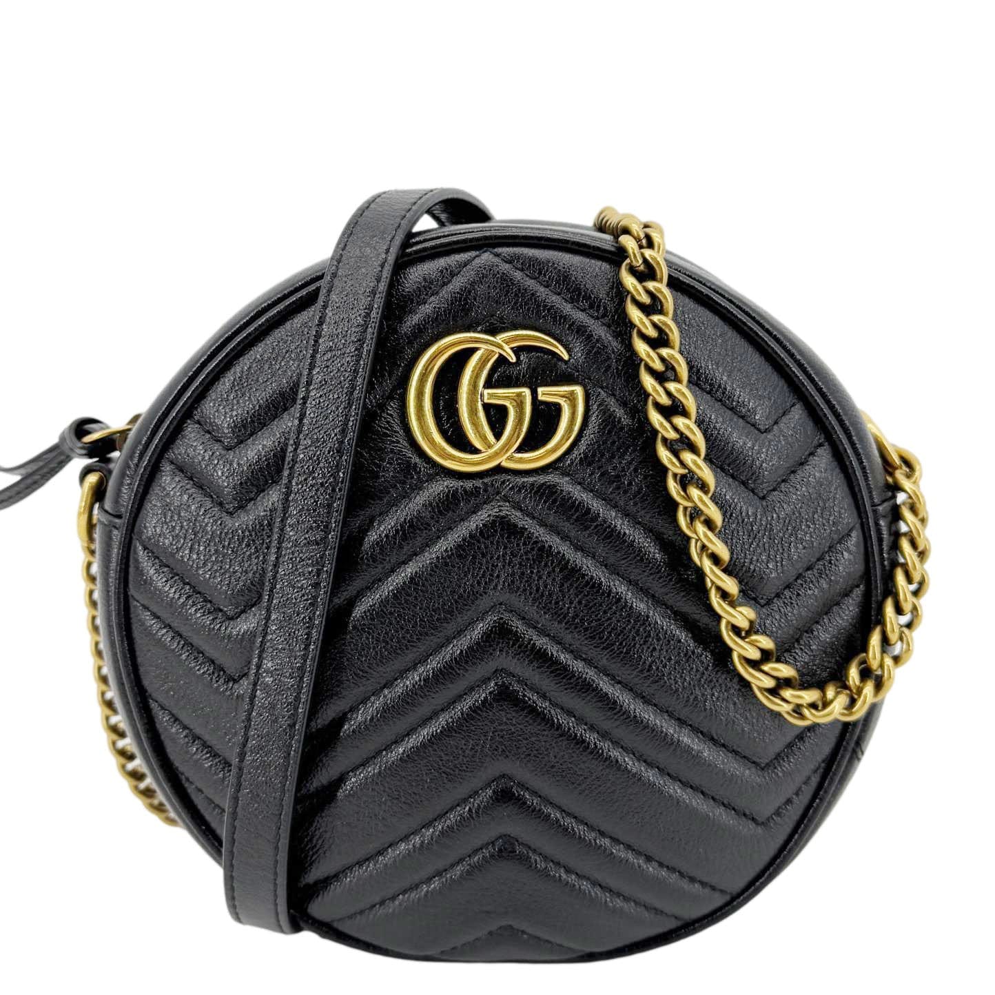 GUCCI GG Marmont Mini Round Leather Crossbody Bag Black 550154