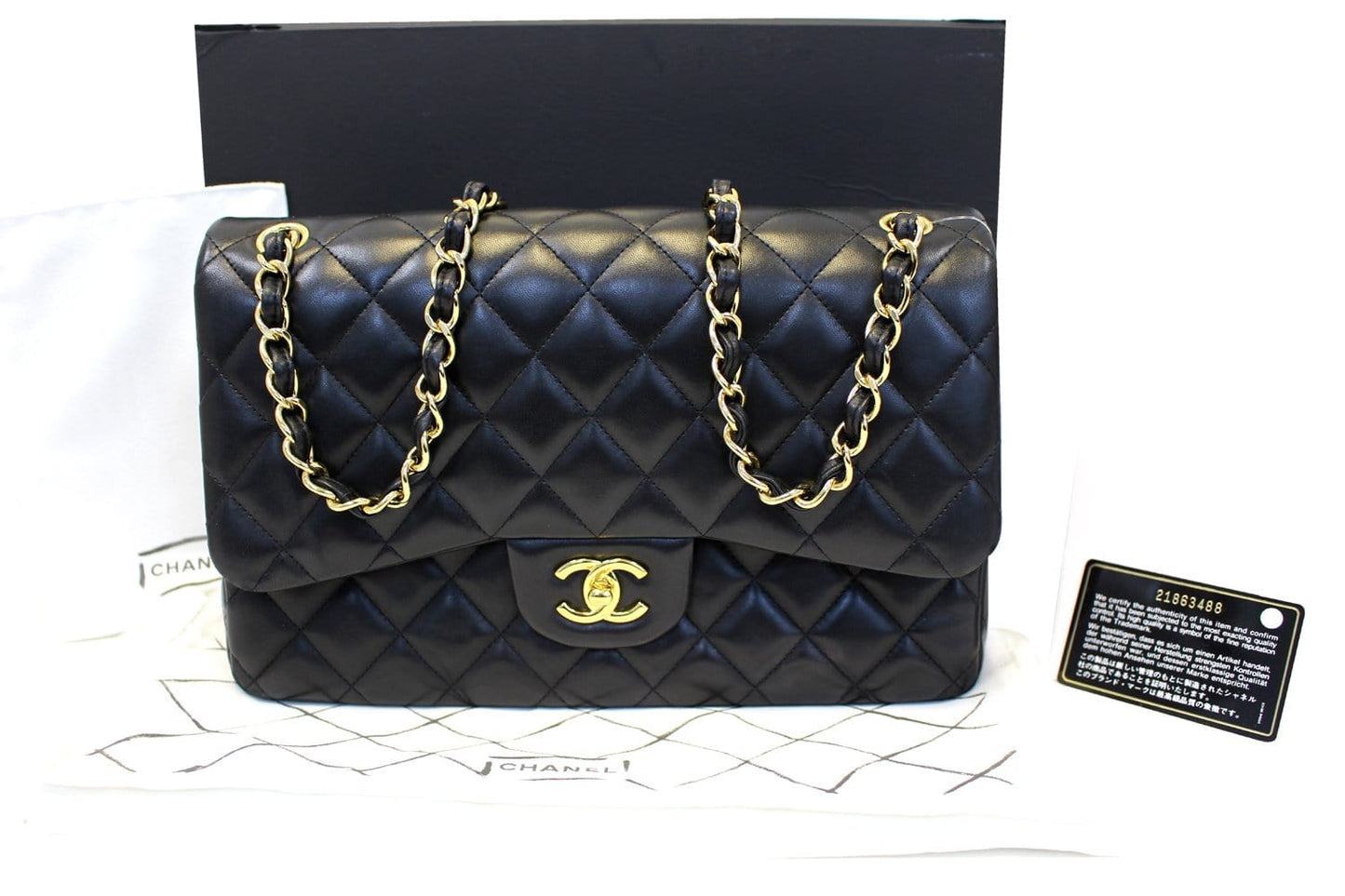 CHANEL Black Quilted Leather Jumbo Double Flap Shoulder Bag