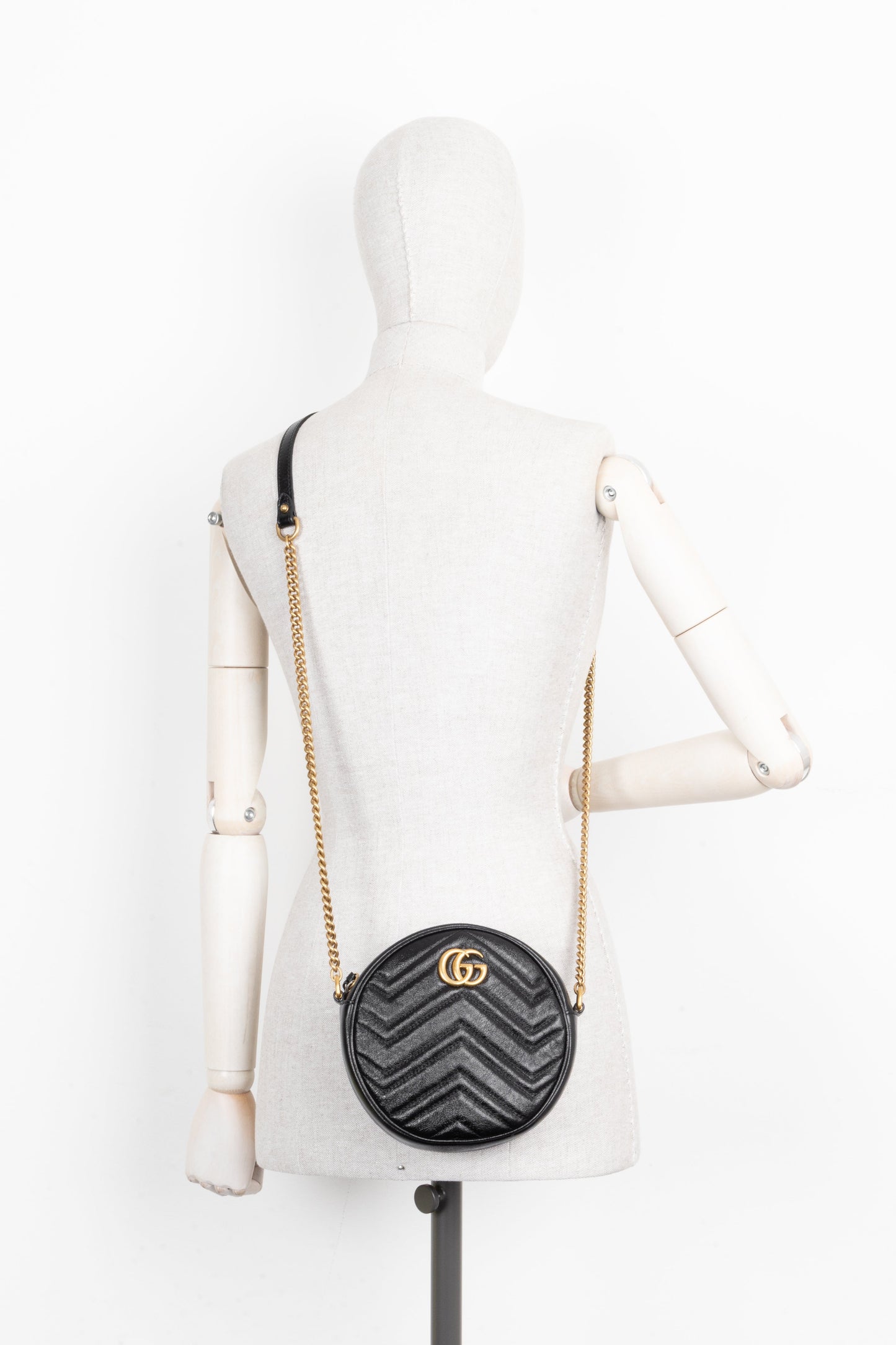 GUCCI Marmont Round Crossbody Bag Leather Black