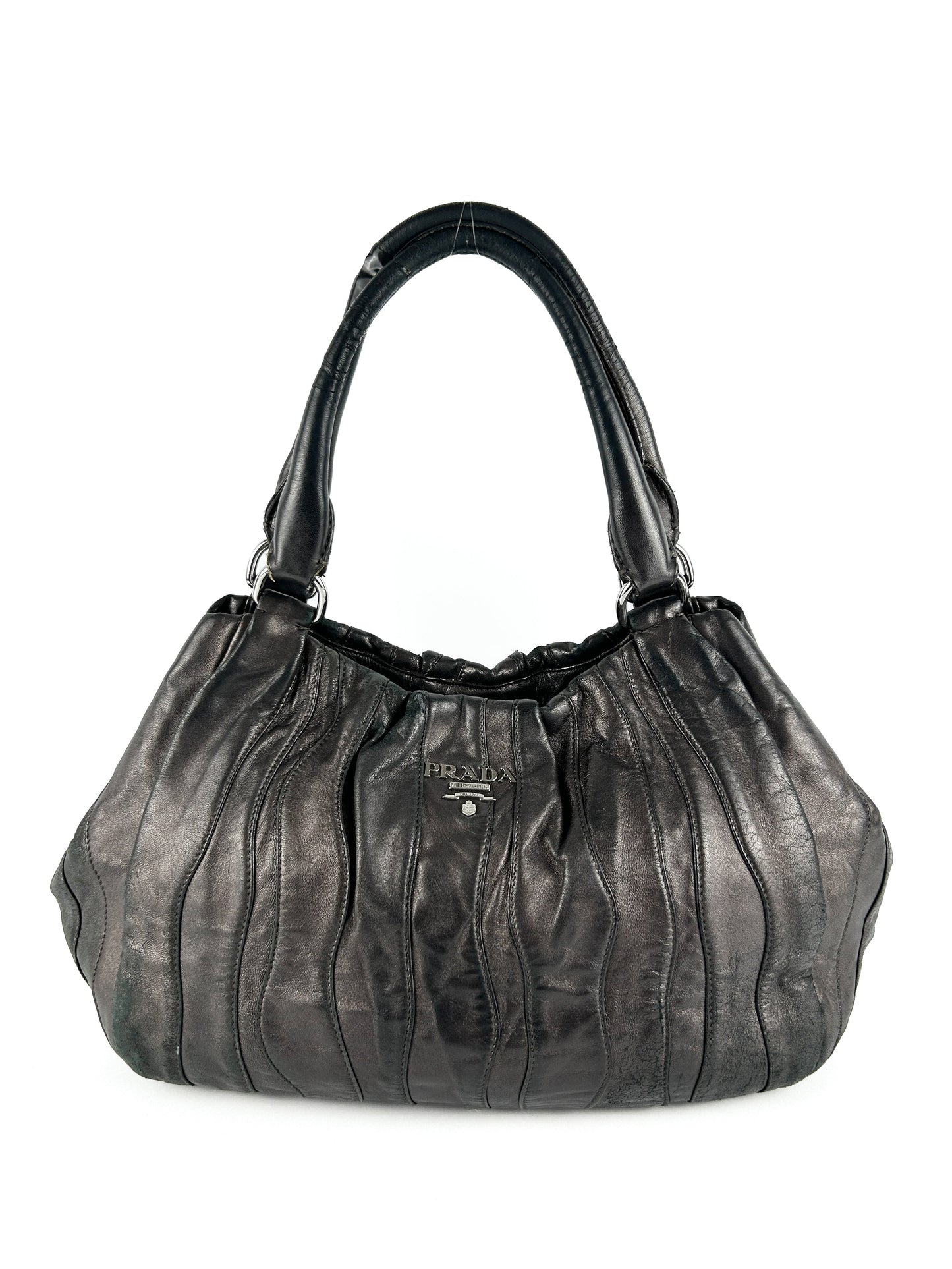 Prada Tessuto Nappa Waves Dark Brown Hobo Bag 2000s