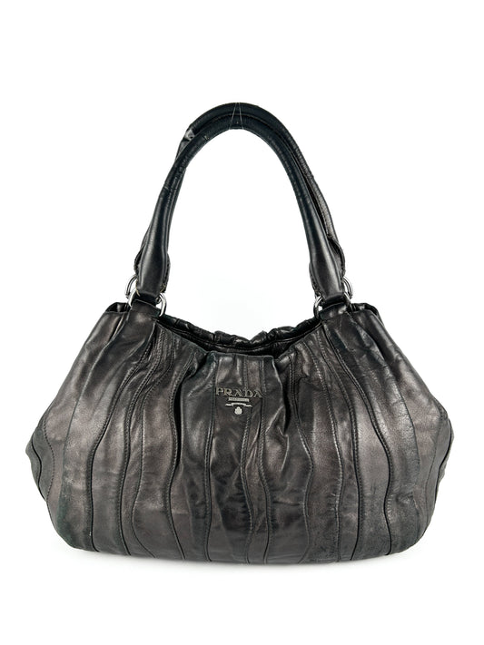 Prada Tessuto Nappa Waves Dark Brown Hobo Bag 2000s