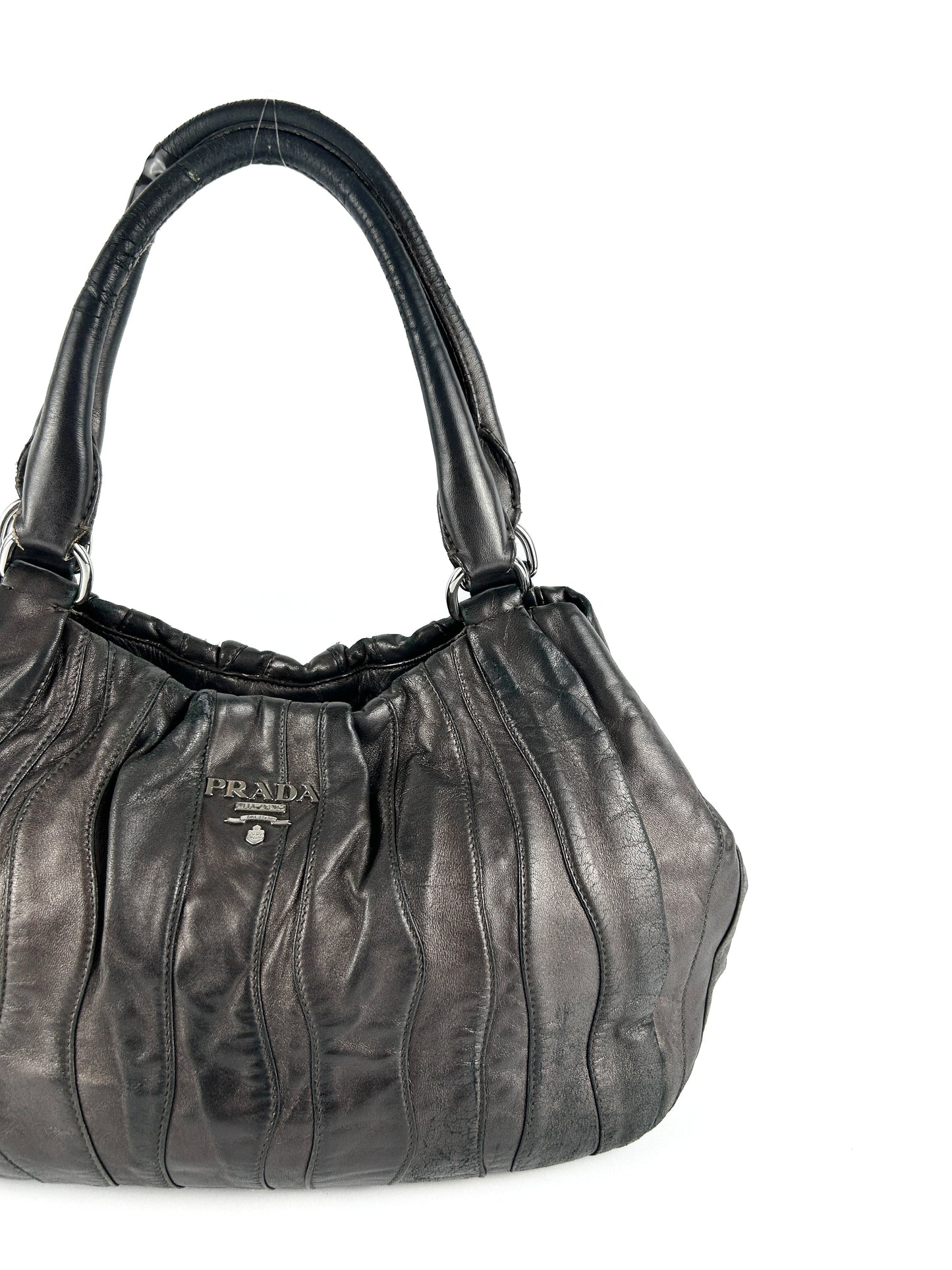 Prada Tessuto Nappa Waves Dark Brown Hobo Bag 2000s