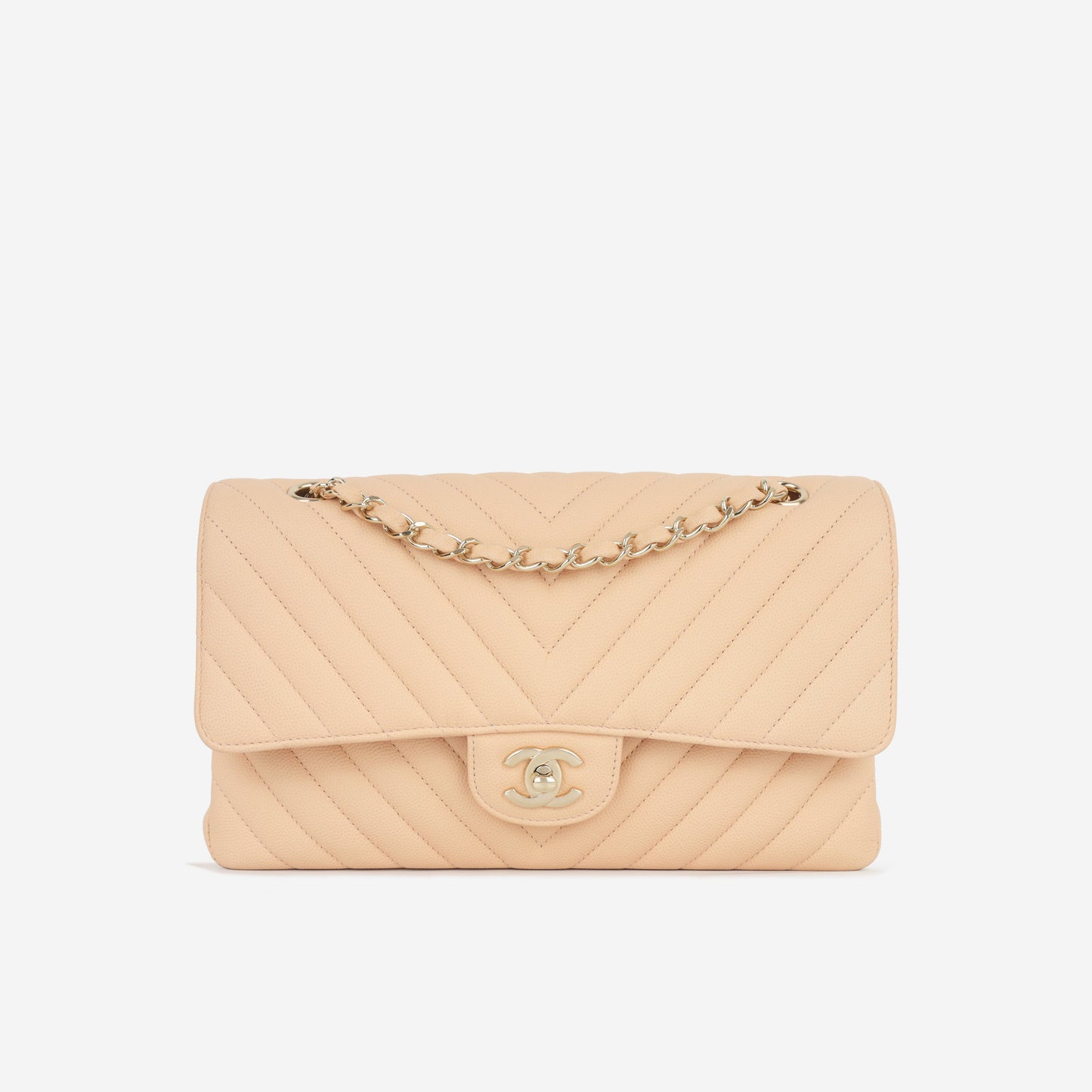 Chanel Medium Chevron Flap - Blush Beige Matte Caviar | Champagne Gold Hardware