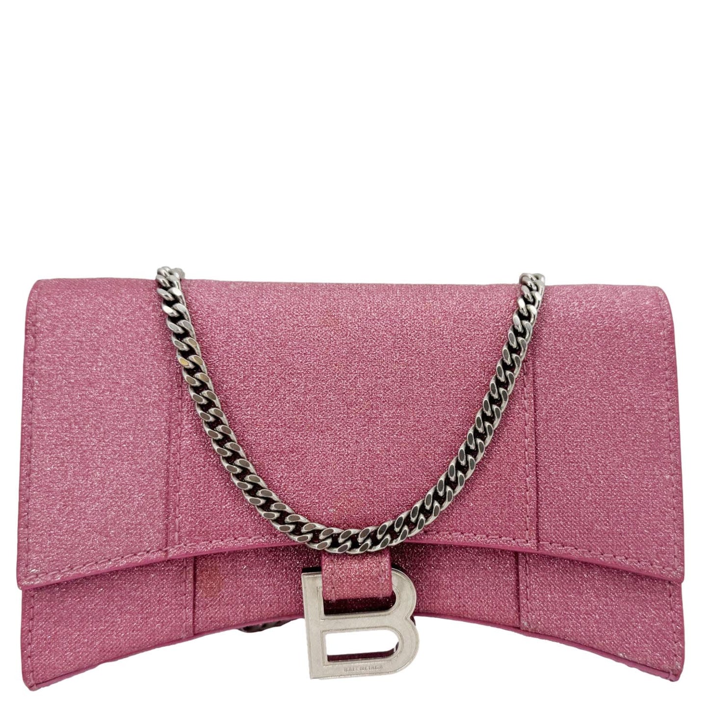 BALENCIAGA Hourglass Leather Wallet On Chain Shoulder Bag Pink