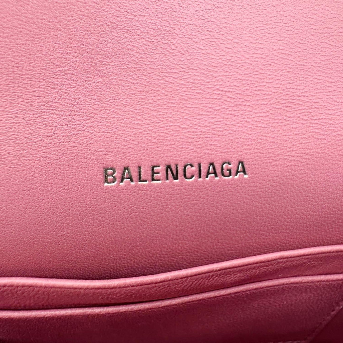 BALENCIAGA Hourglass Leather Wallet On Chain Shoulder Bag Pink
