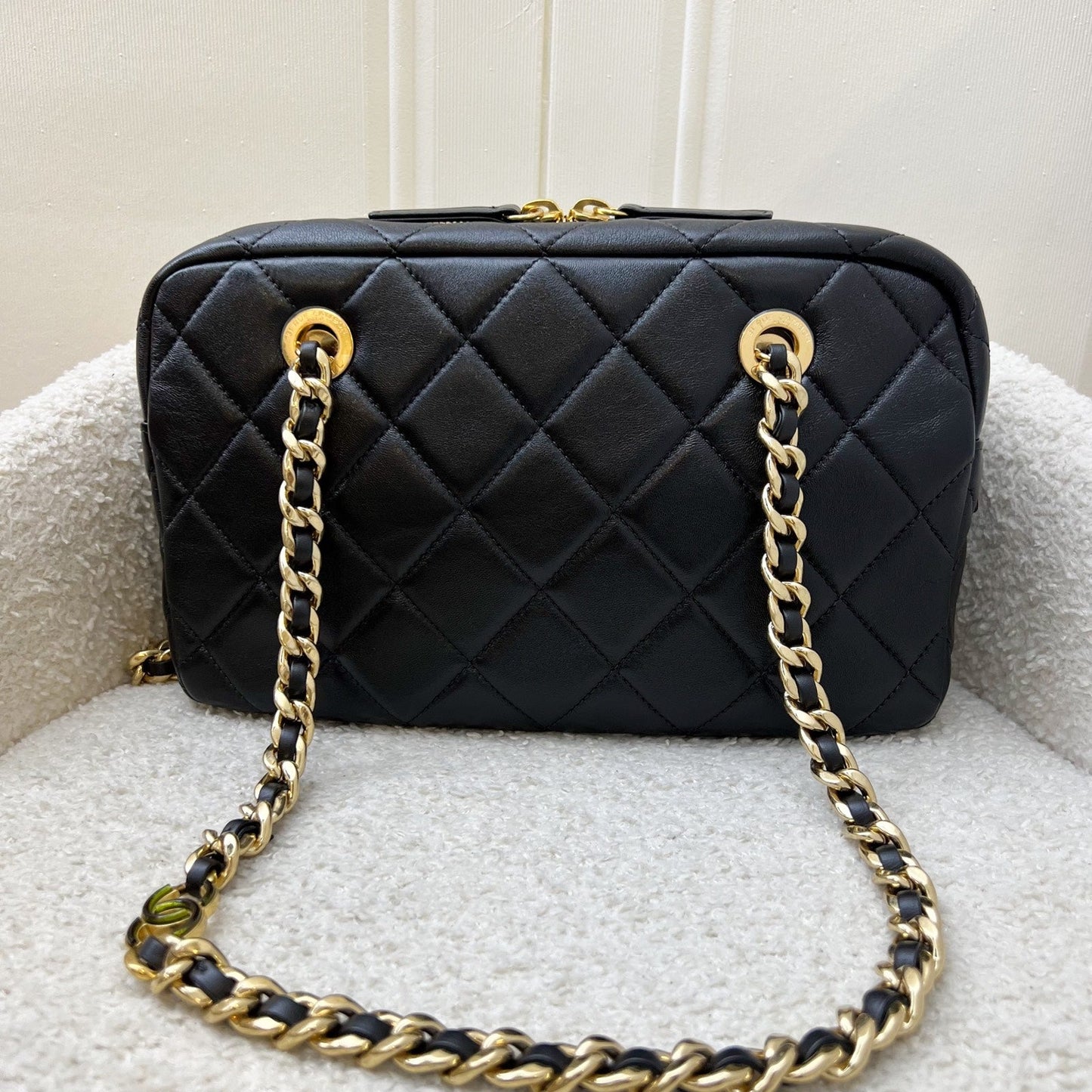 Chanel 24P Camera Shoulder Bag in Black Calfskin and AGHW