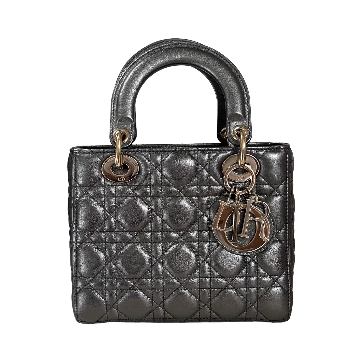 Lady Dior Small ABCdior Gunmetal Grey Cannage Lambskin Handbag with ABC Strap