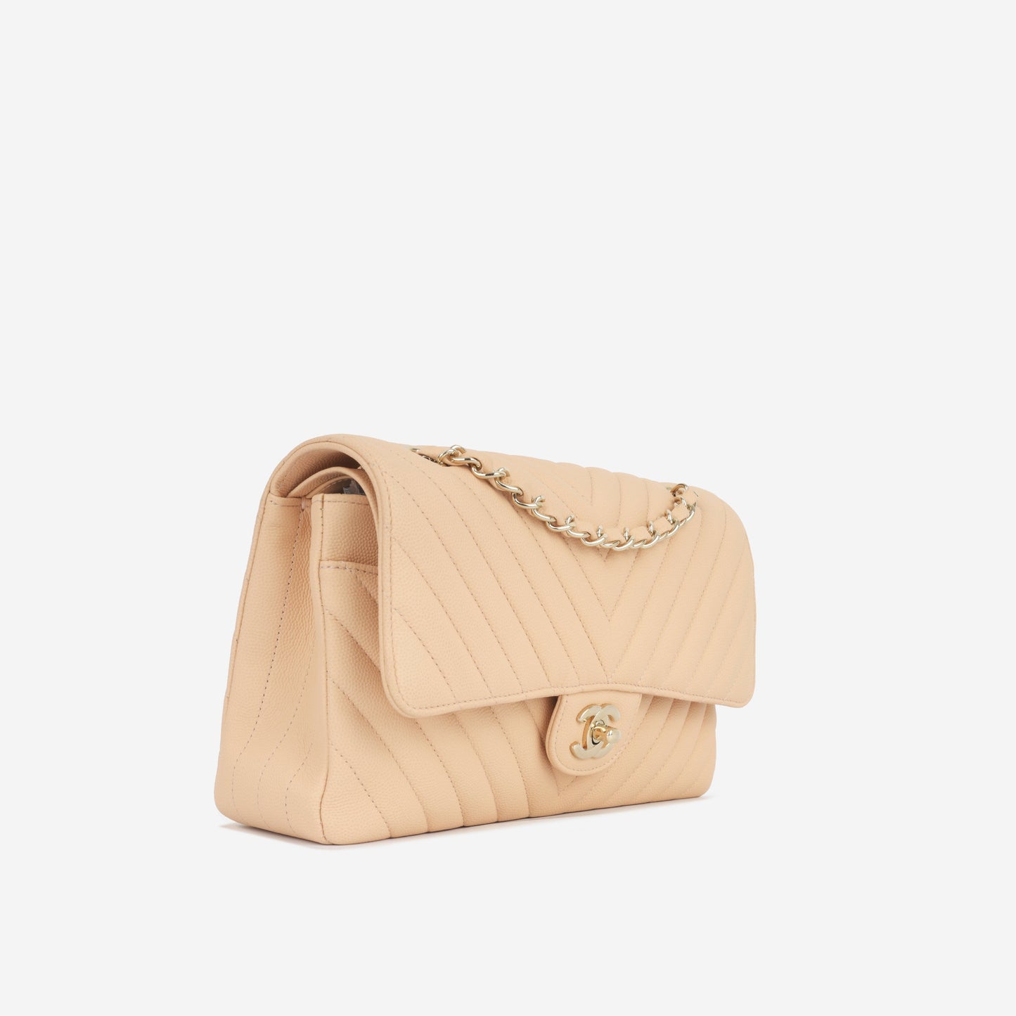 Chanel Medium Chevron Flap - Blush Beige Matte Caviar | Champagne Gold Hardware