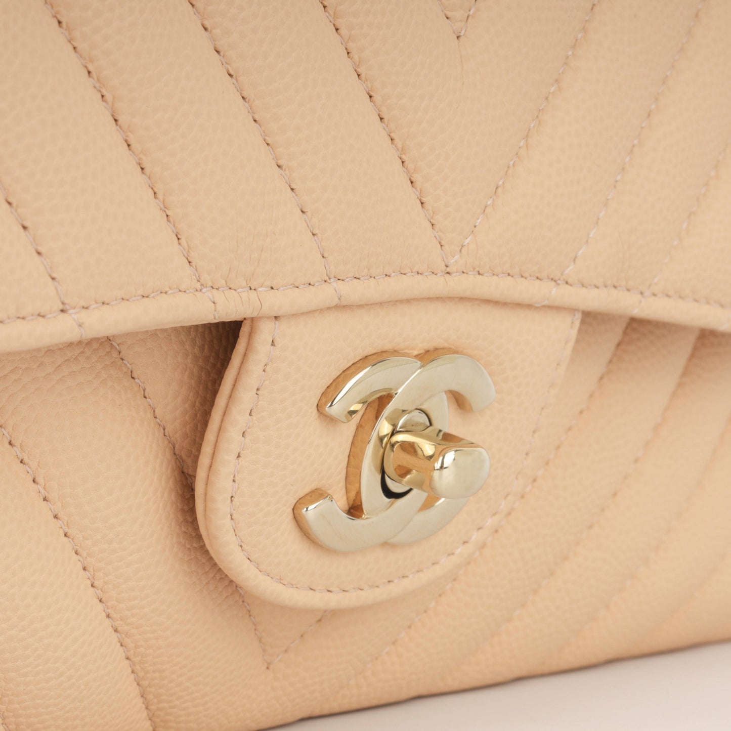 Chanel Medium Chevron Flap - Blush Beige Matte Caviar | Champagne Gold Hardware