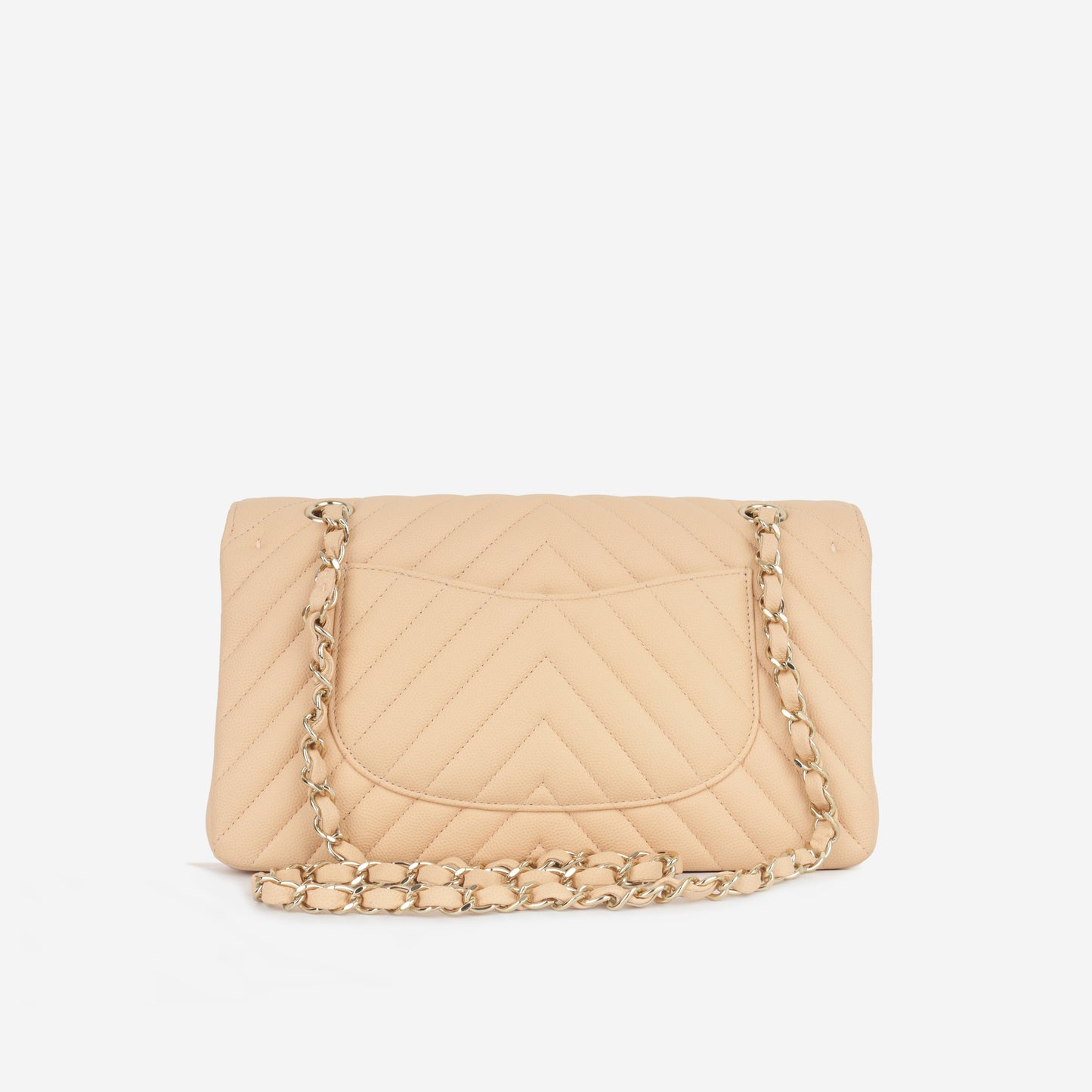 Chanel Medium Chevron Flap - Blush Beige Matte Caviar | Champagne Gold Hardware