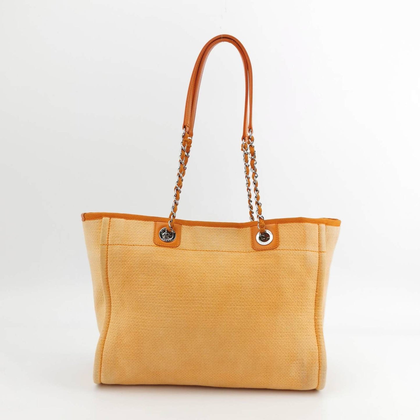 Chanel Deauville Tote Orange Denim Leather Trim Small
