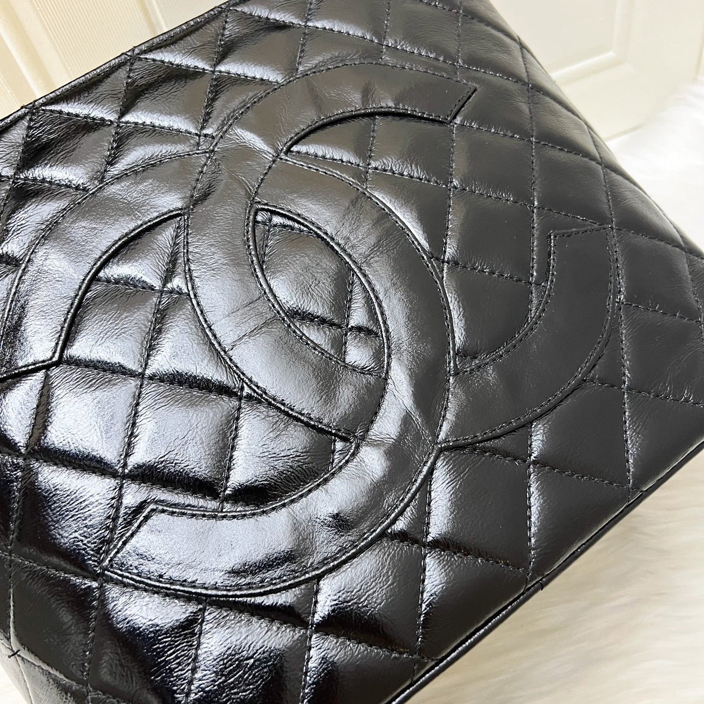 Chanel Medallion Tote in Black Glossy Calfskin and AGHW