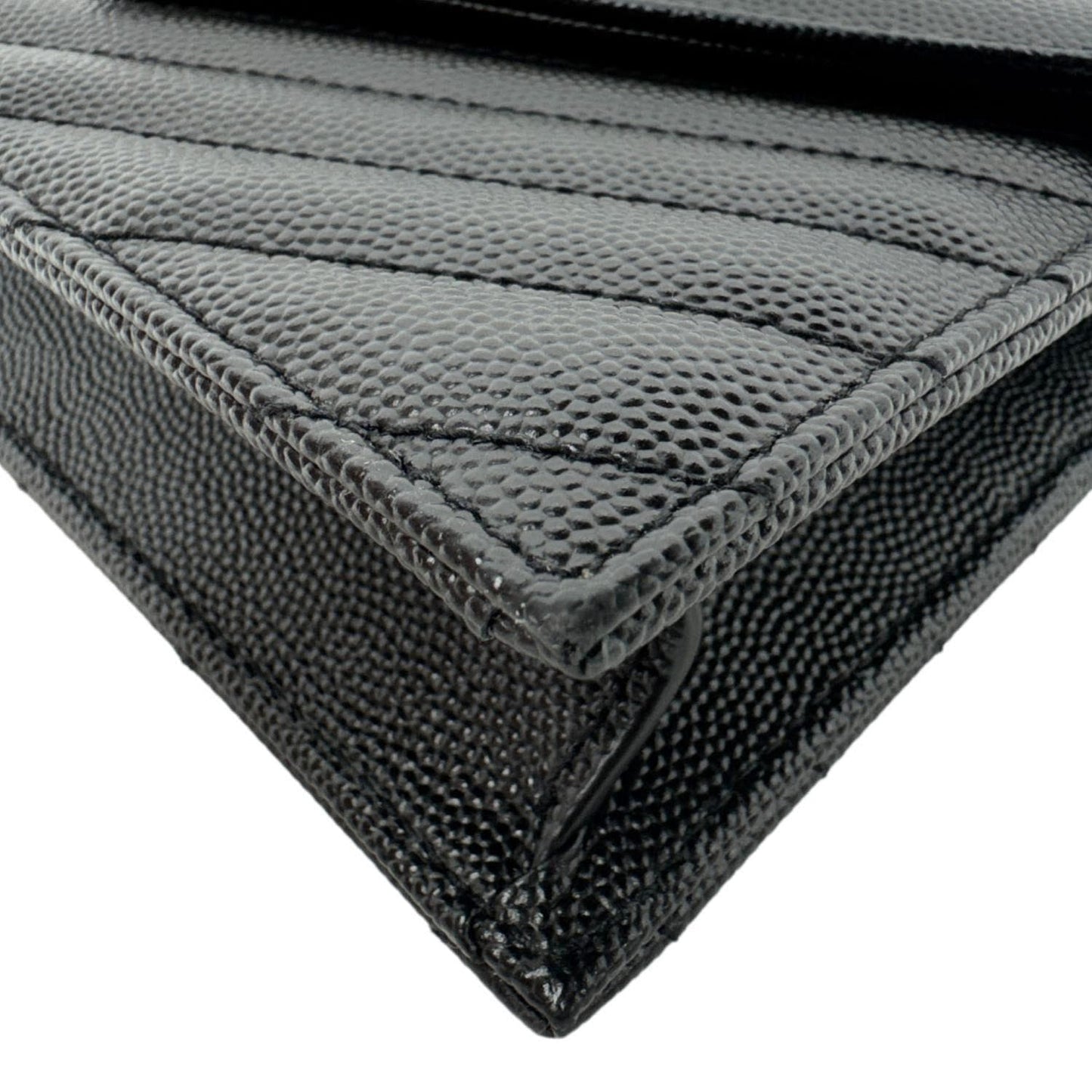 YVES SAINT LAURENT Cassandre Leather Wallet On Chain Crossbody Bag Black