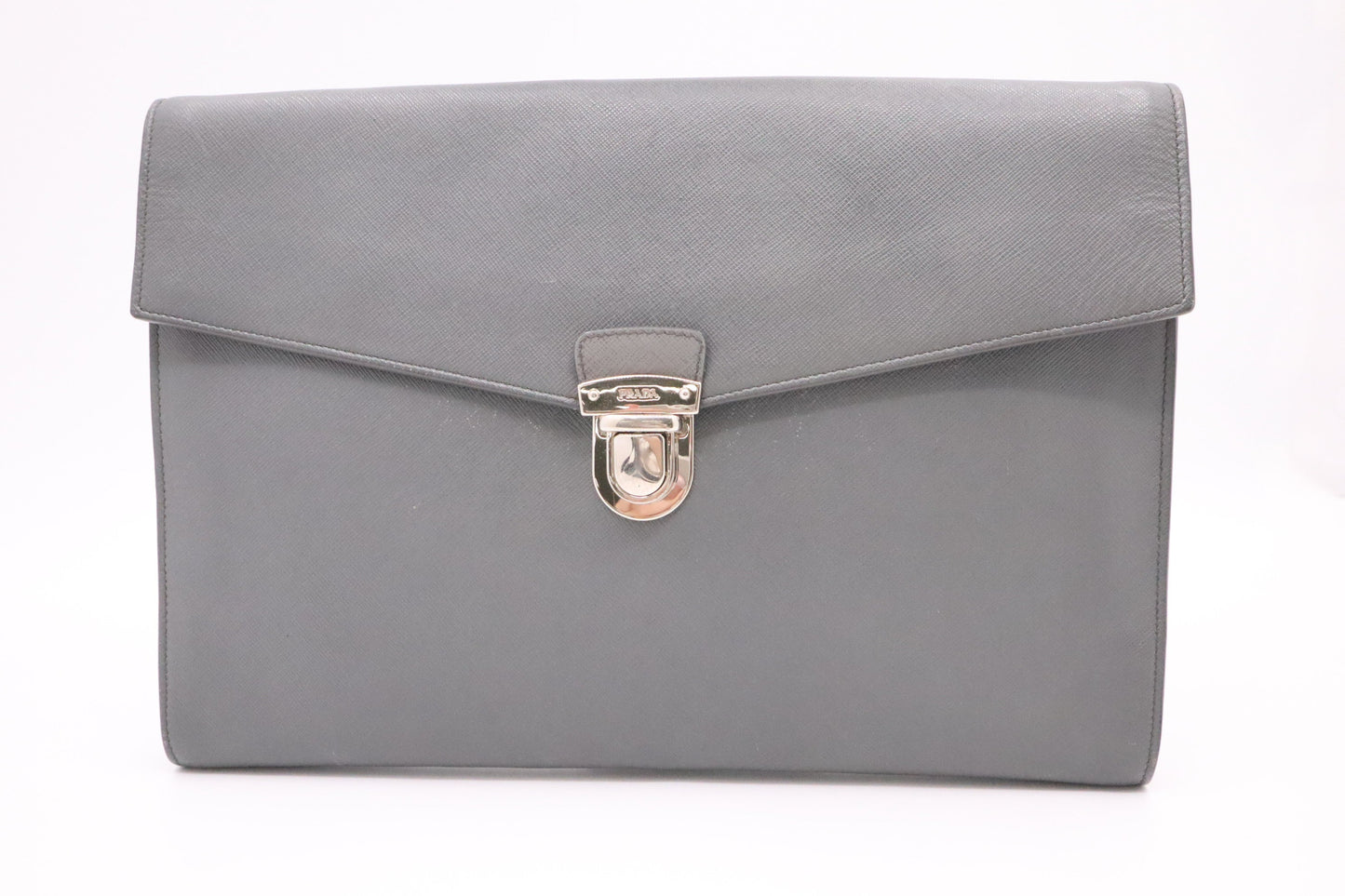 Prada Document Clutch in Gray Leather