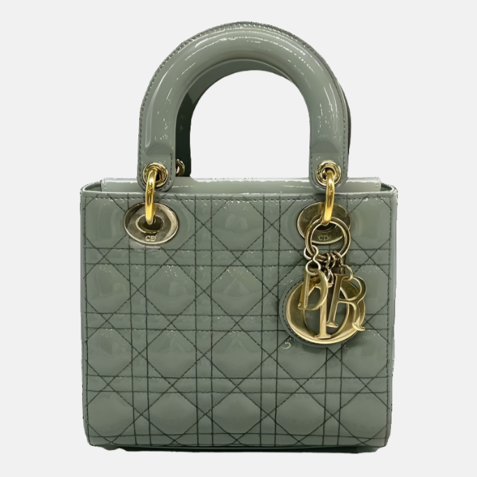 Lady Dior Small Grey Patent Leather with Strap