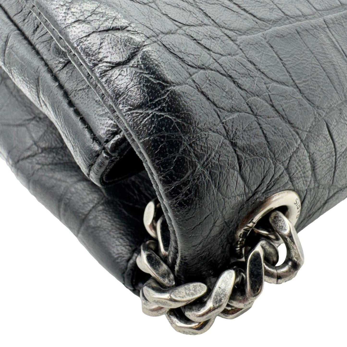 YVES SAINT LAURENT West Hollywood Medium Croc Embossed Crossbody Bag Black