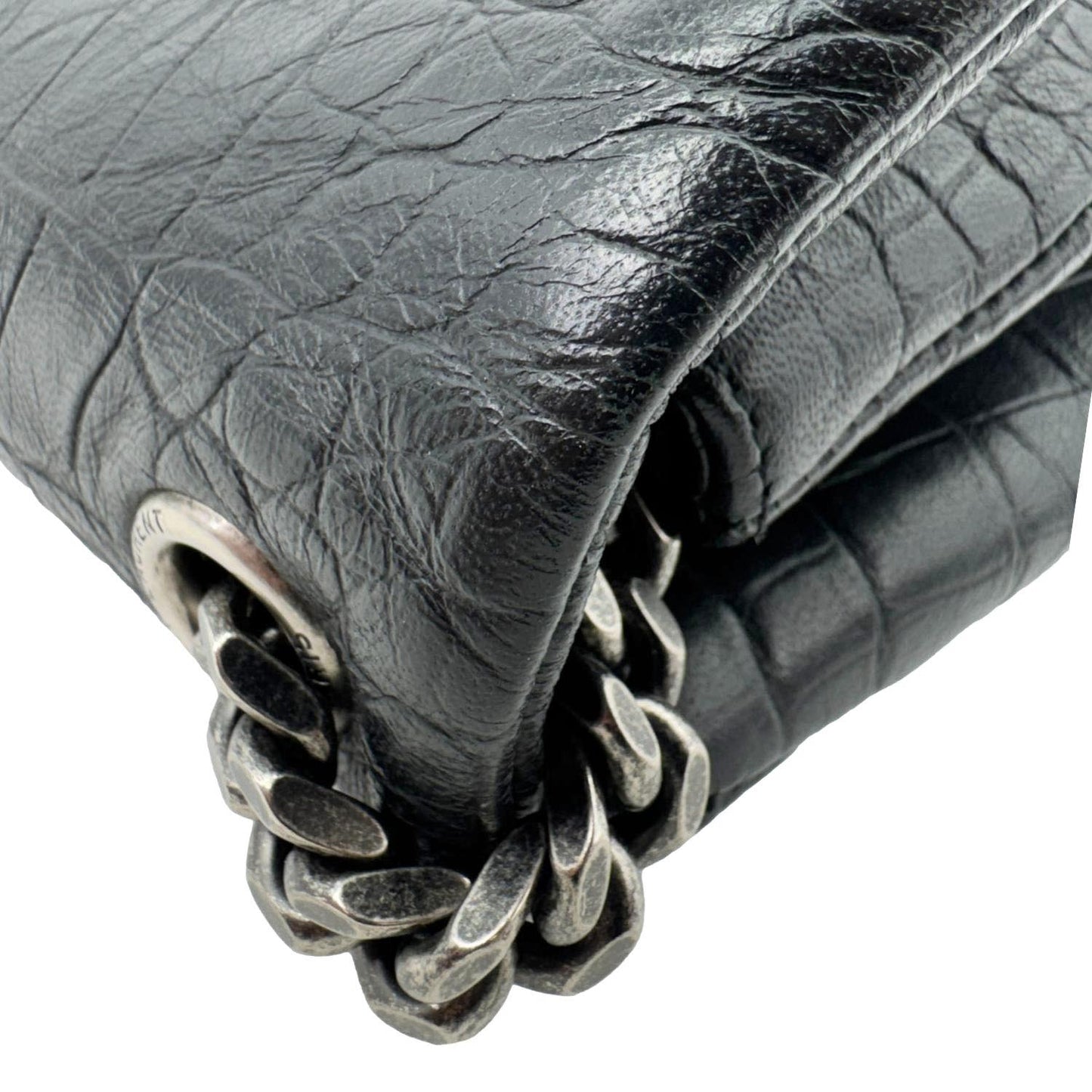 YVES SAINT LAURENT West Hollywood Medium Croc Embossed Crossbody Bag Black