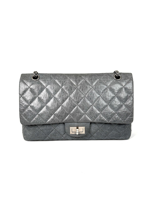 CHANEL Gray 227 2005 Reissue 2.55 Leather Shoulder Crossbody Bag