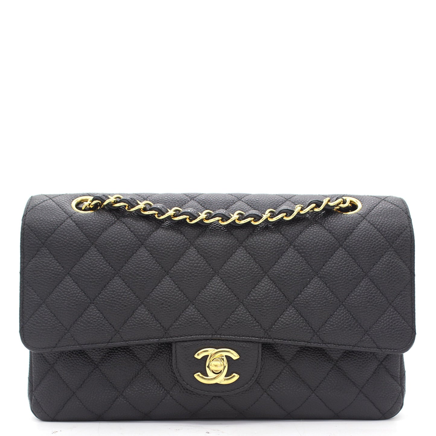 Chanel Black Quilted Caviar Leather Classic Double Flap Bag