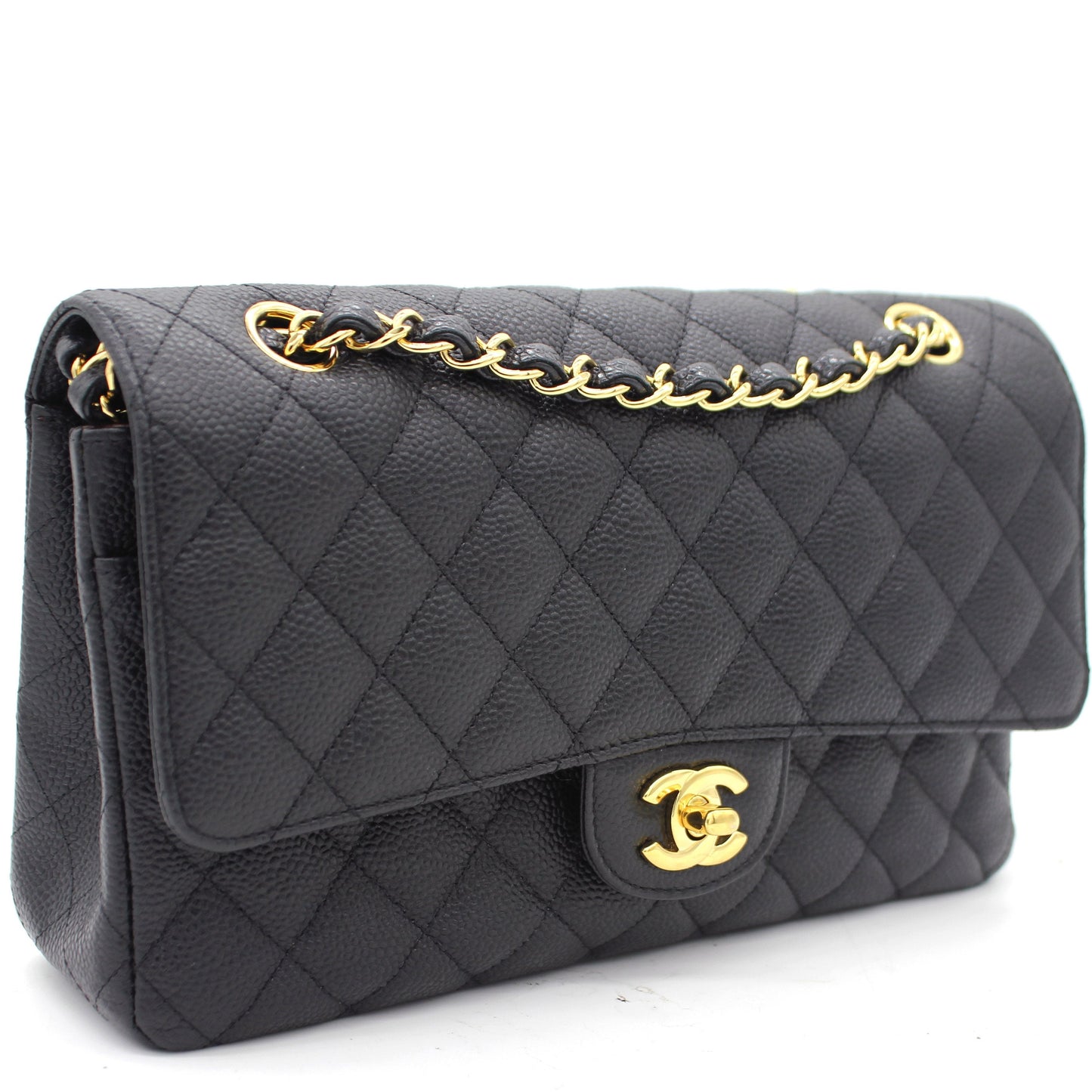 Chanel Black Quilted Caviar Leather Classic Double Flap Bag