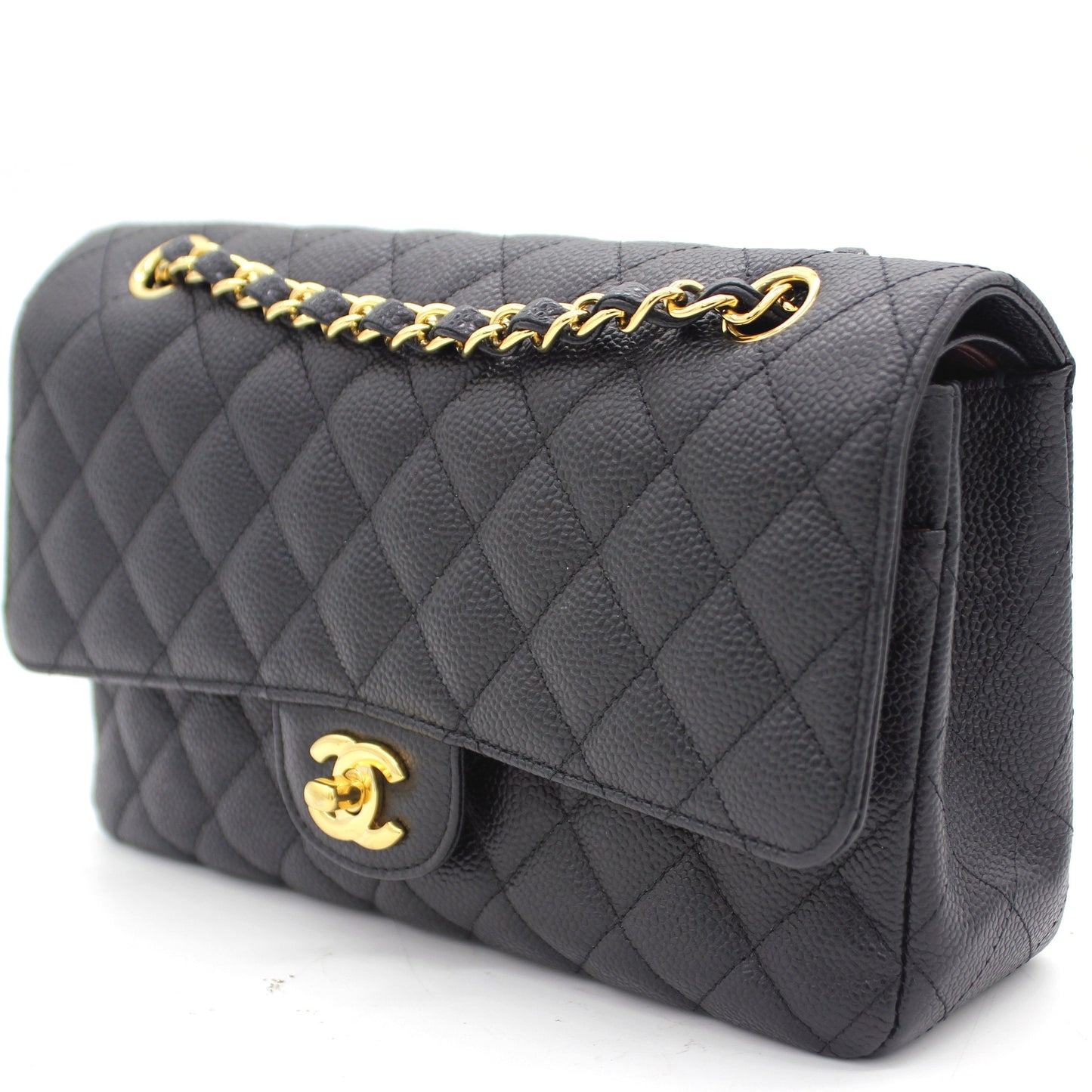 Chanel Black Quilted Caviar Leather Classic Double Flap Bag