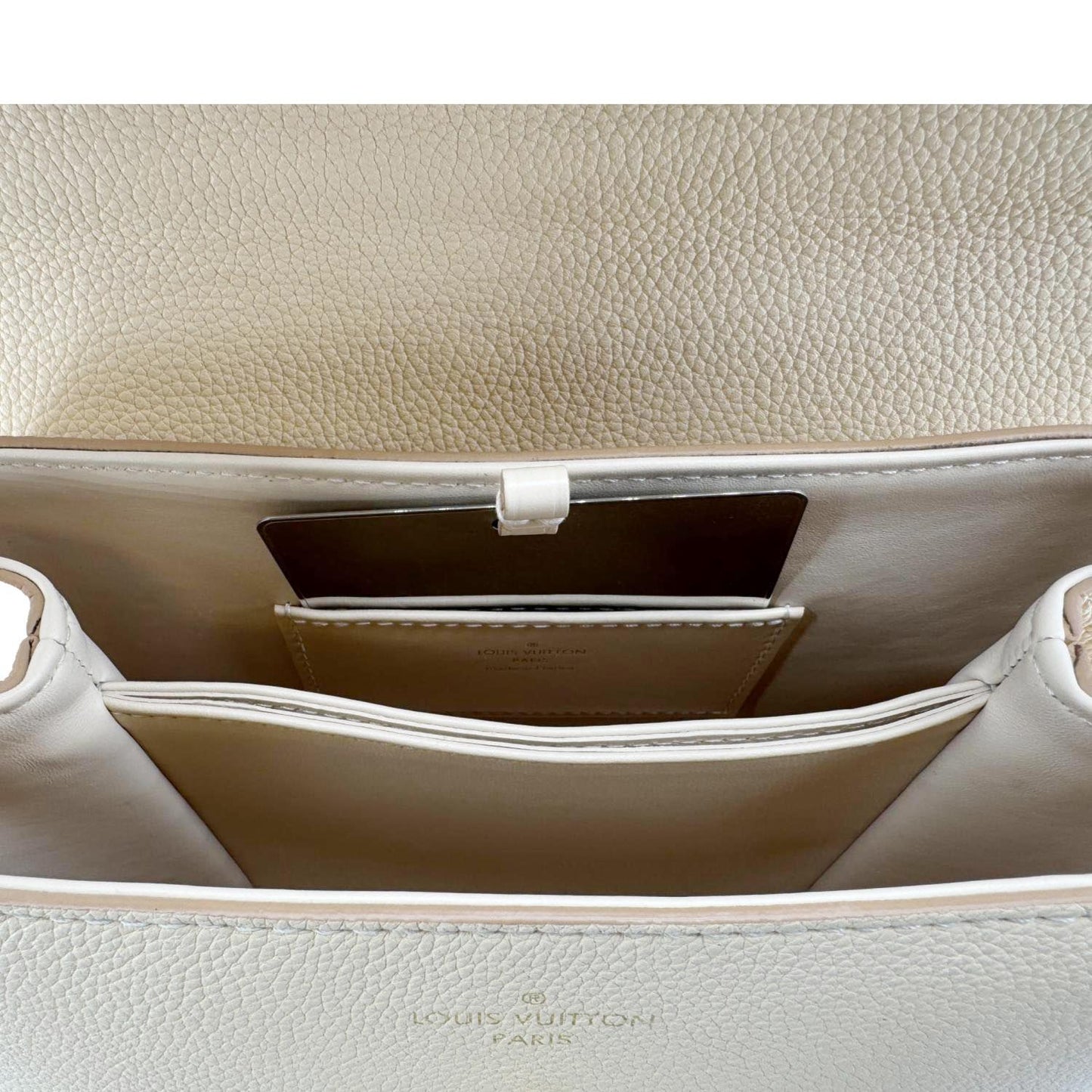 LOUIS VUITTON Rose Des Vents PM Grained Leather Top Handle Crossbody Bag Creme