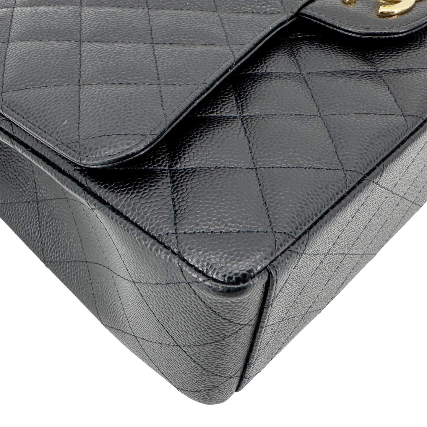 CHANEL Maxi Classic Double Flap Caviar Leather Shoulder Bag Black