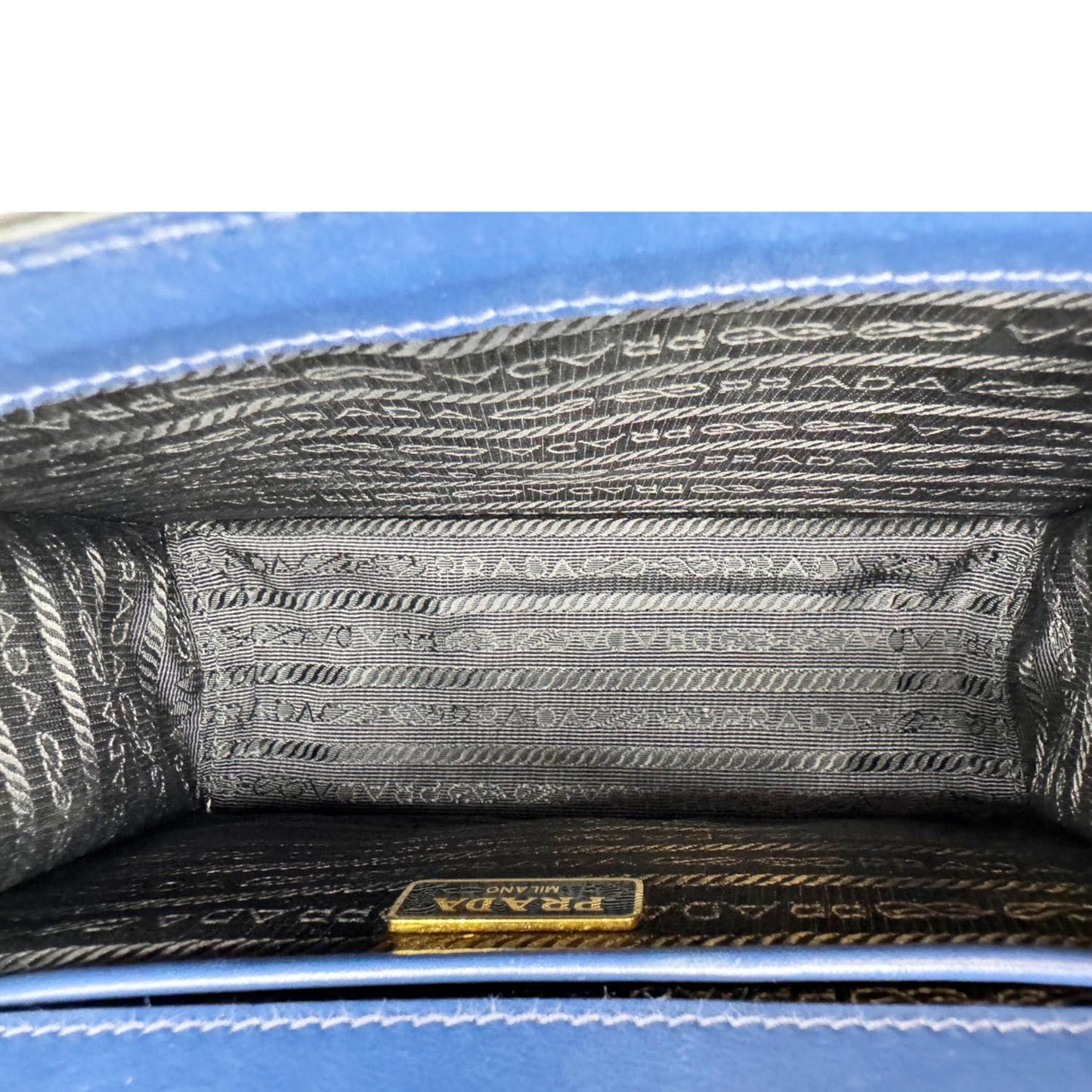PRADA Metal Triangle Envelope Saffiano Leather Chain Shoulder Bag Blue