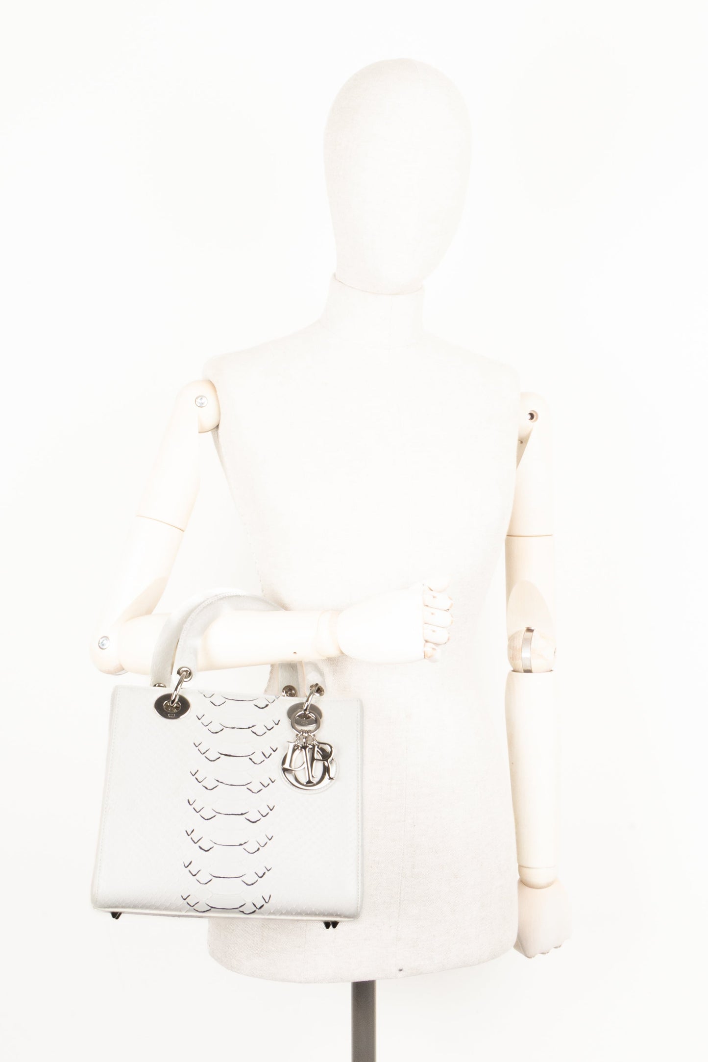 CHRISTIAN DIOR Medium Lady Dior Python White