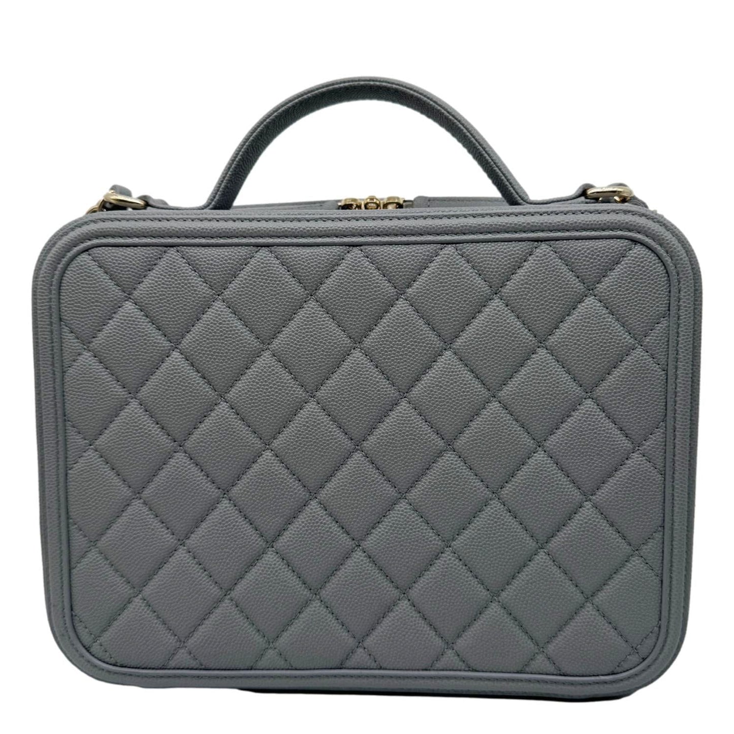 CHANEL Vanity Case Filigree CC Large Caviar Quilted Shoulder Bag Grey