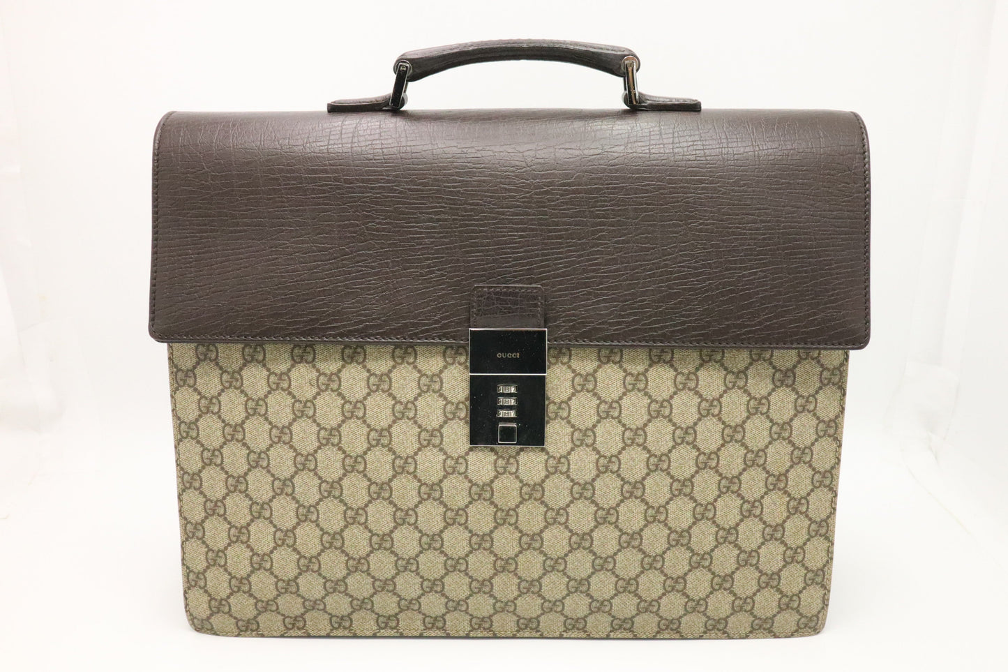 Gucci Business Case in GG Supreme Canvas and Brown Leather
