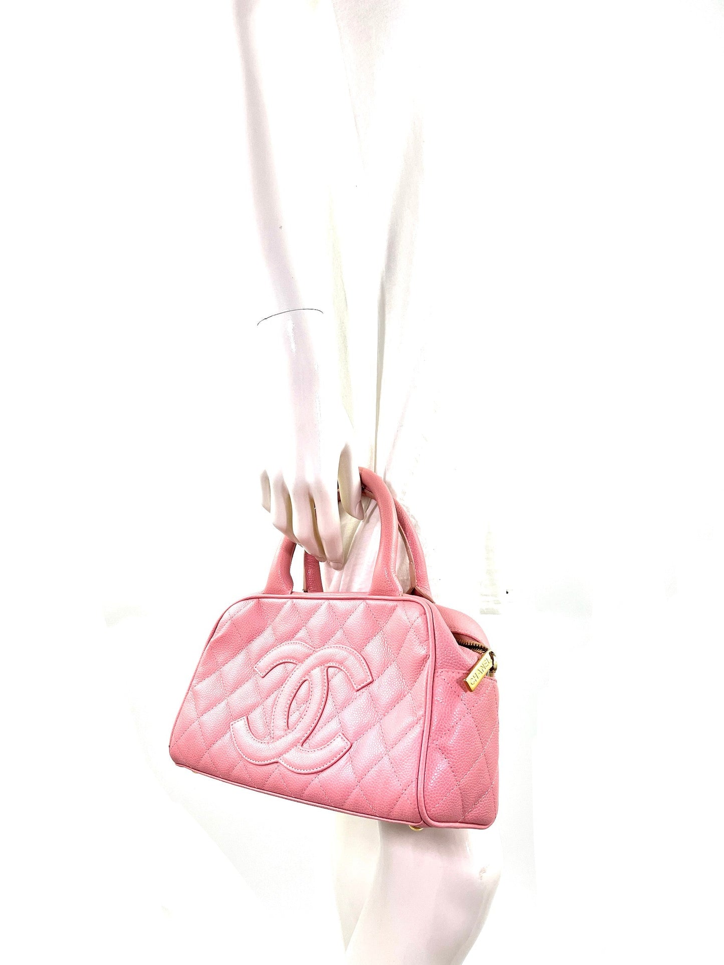 CHANEL Timeless Pink Quilted Caviar Bowler Bag