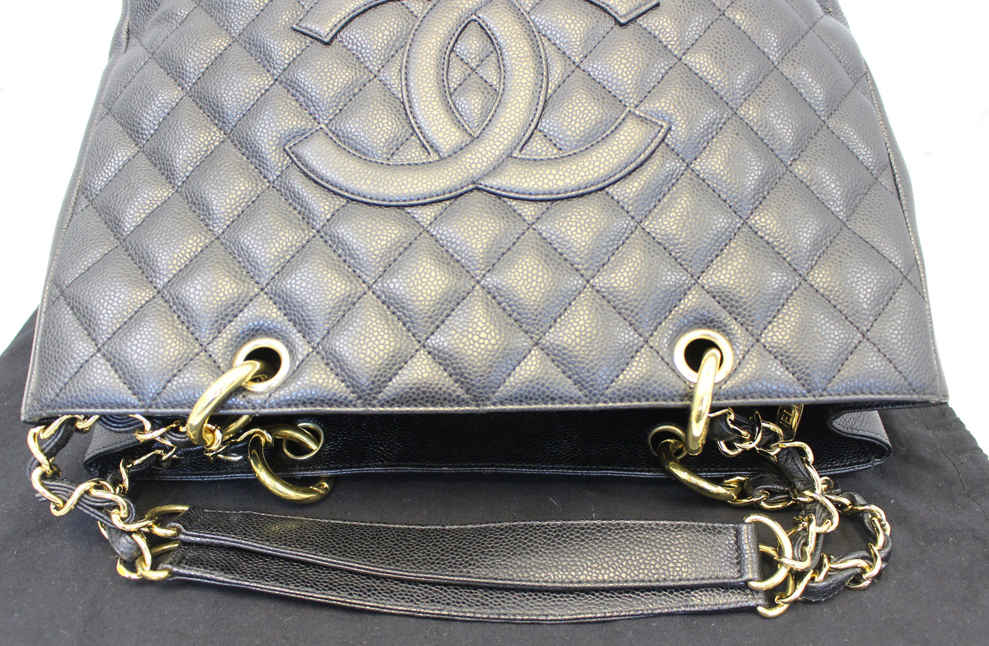 CHANEL Black Caviar Leather Grand Shopping Tote Bag