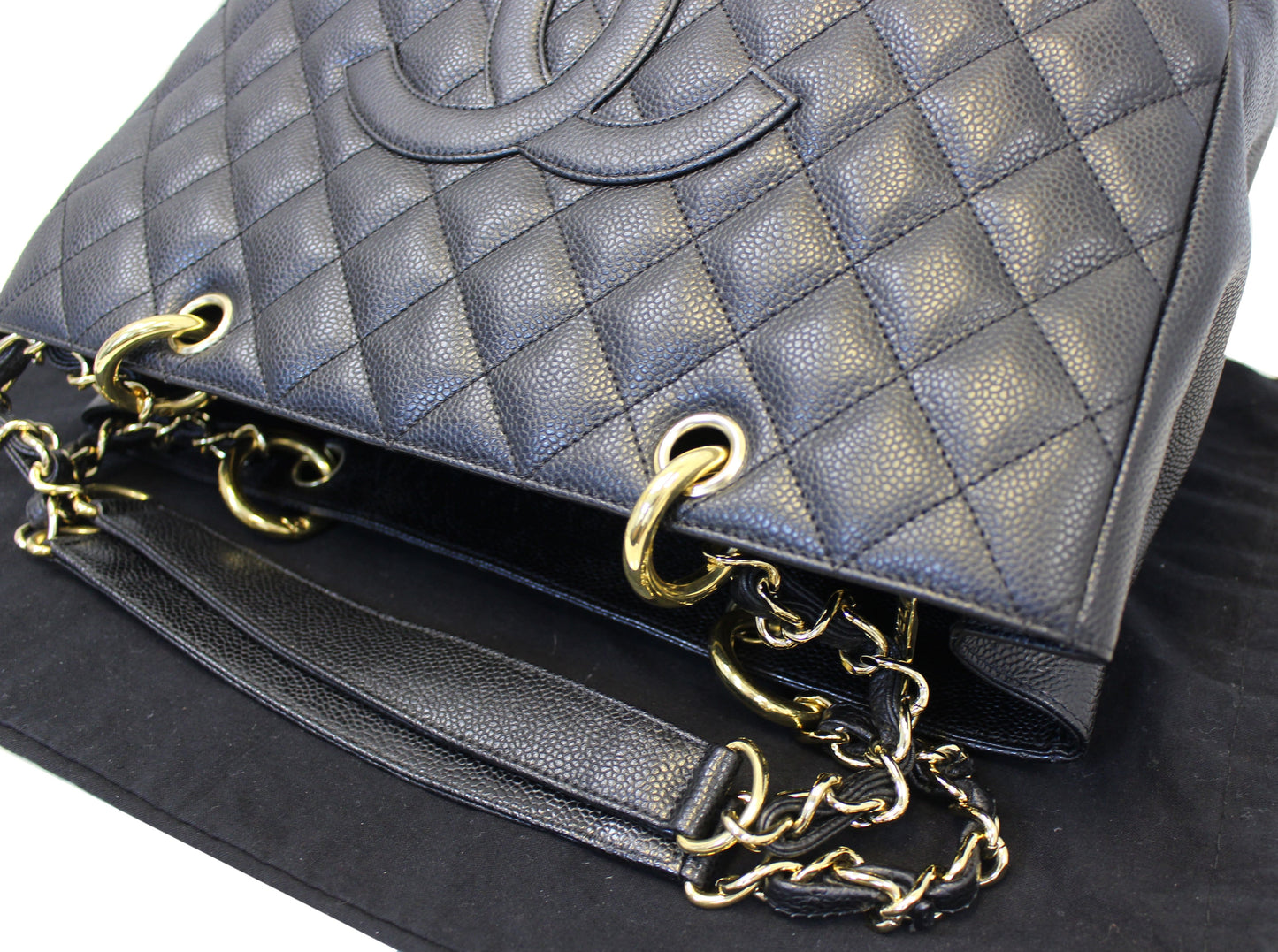 CHANEL Black Caviar Leather Grand Shopping Tote Bag