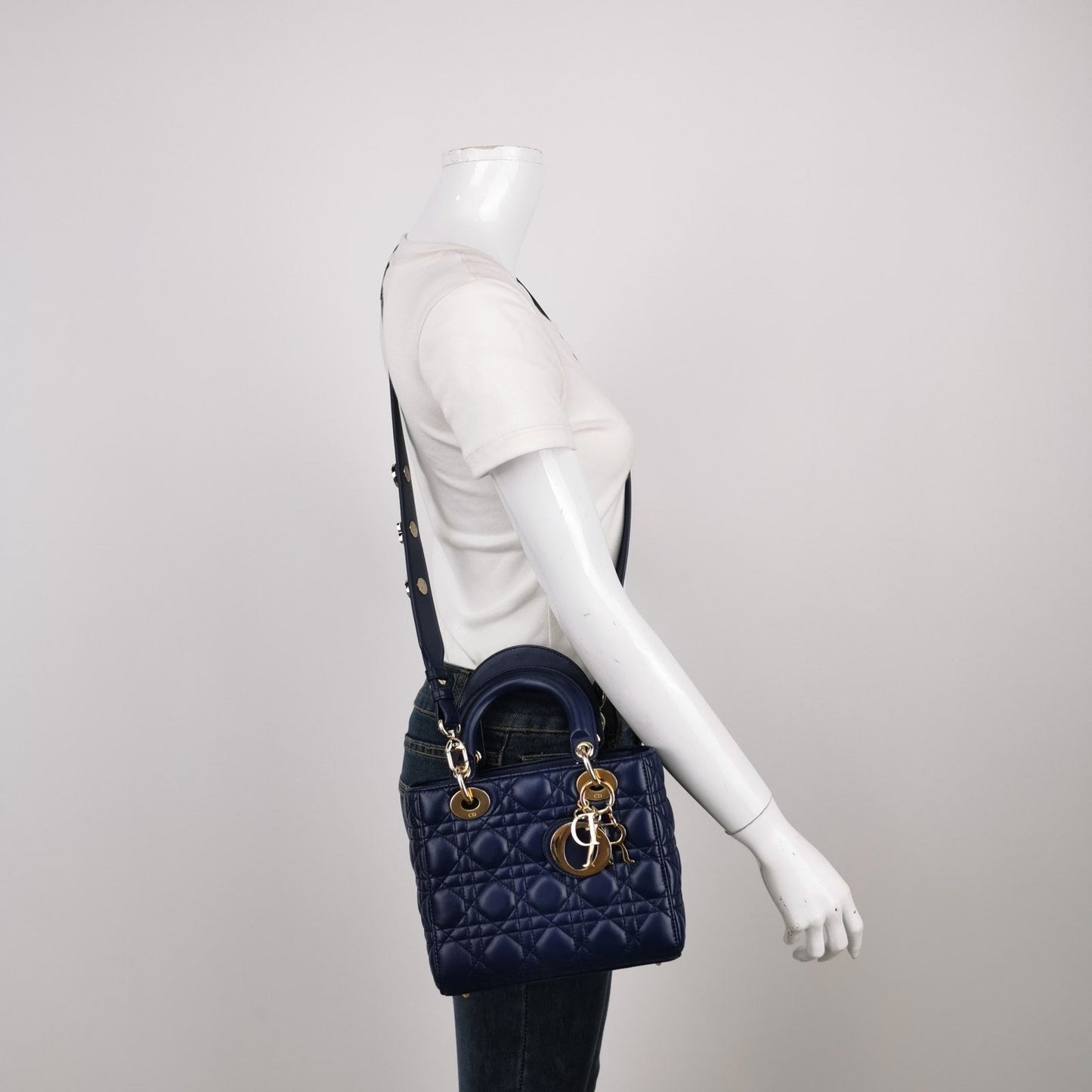 Lady Dior Small My Abcdior Navy Lambskin Cannage Leather