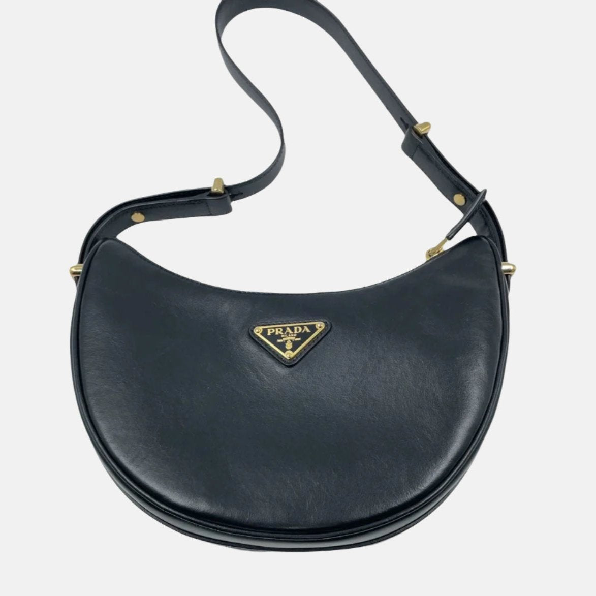 Prada ArquÃÂ© black calfskin leather shoulder bag Crescent Moon Shape