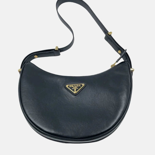 Prada ArquÃÂ© black calfskin leather shoulder bag Crescent Moon Shape