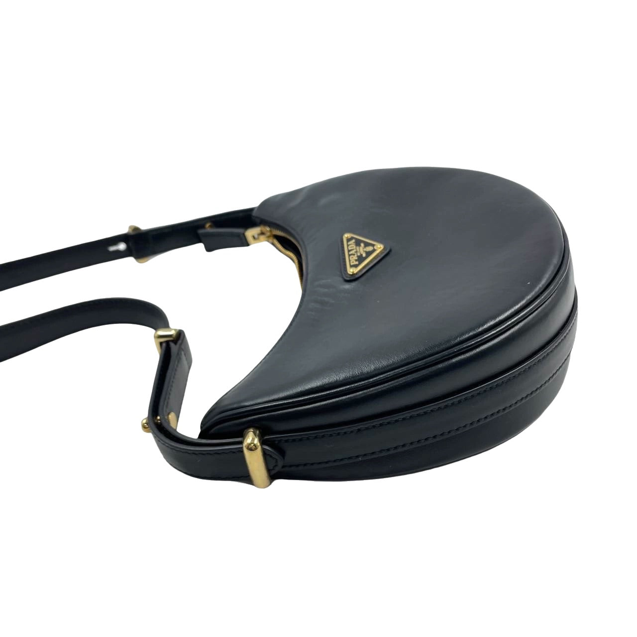 Prada ArquÃÂ© black calfskin leather shoulder bag Crescent Moon Shape