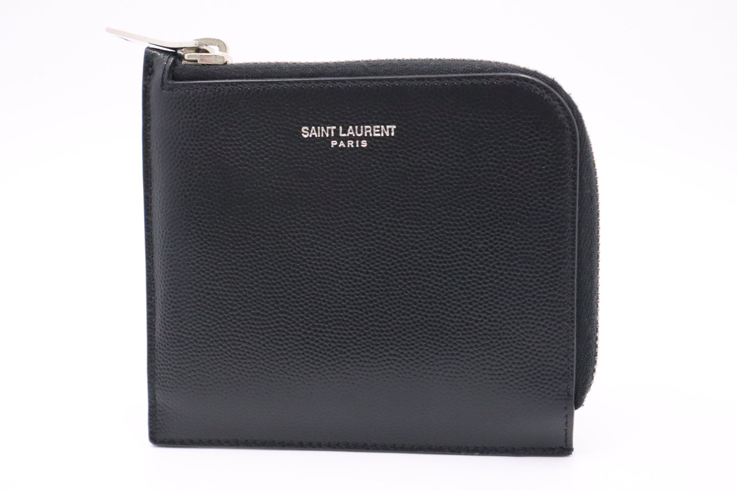 YSL Saint Laurent Zippy Card Case in Black Pebbled Leather
