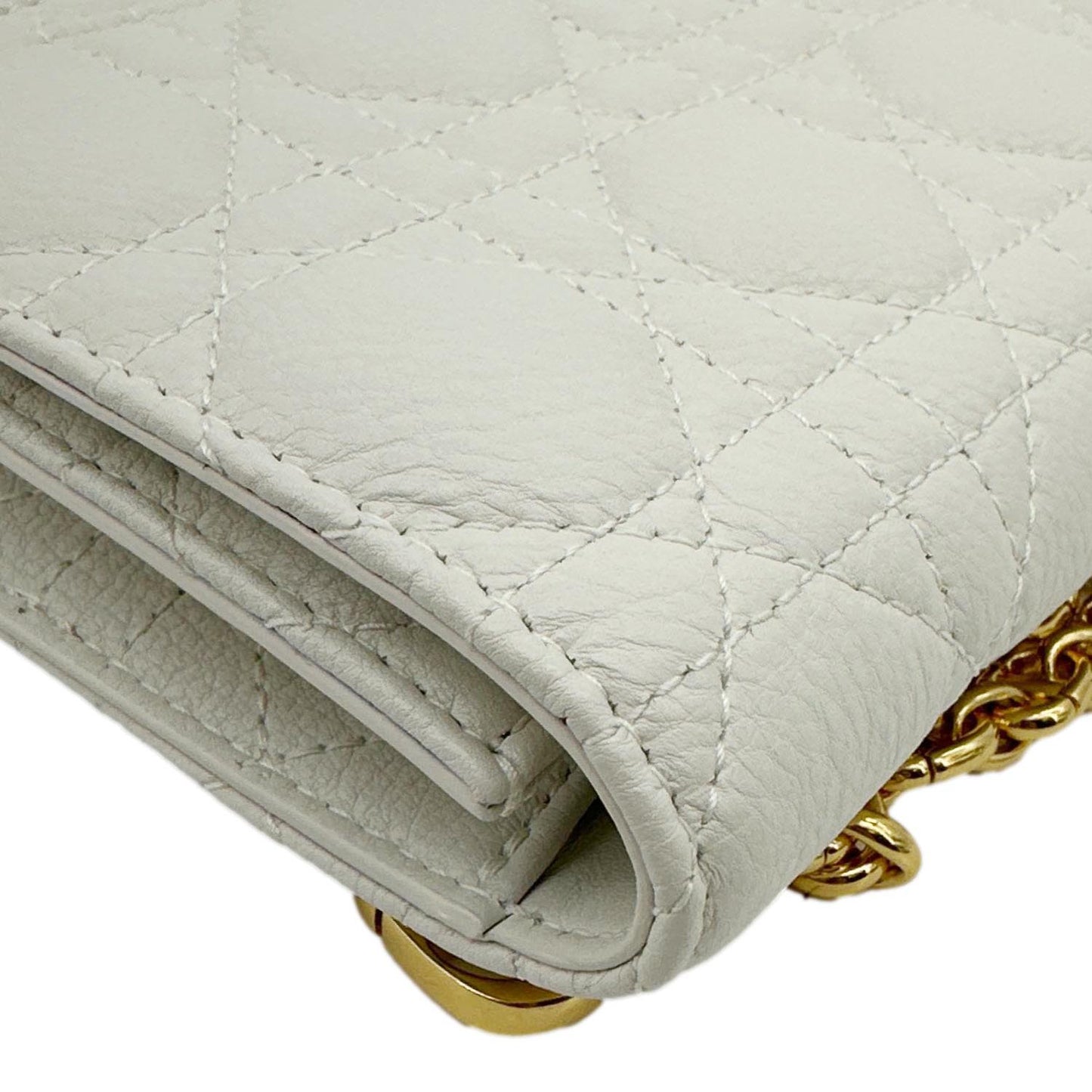 CHRISTIAN DIOR Caro Supple Cannage Calfskin Leather Chain Shoulder Bag Ivory