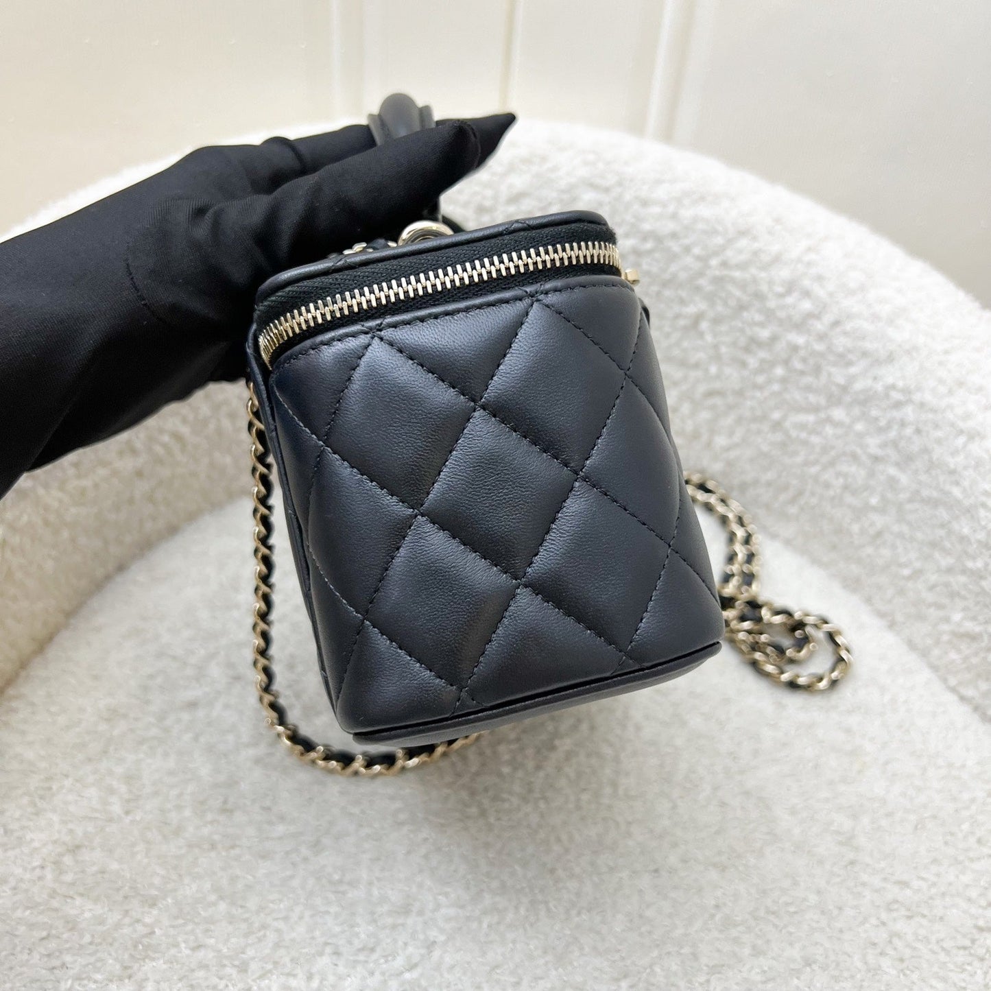 Chanel Top Handle Small Vanity in Black Lambskin and LGHW Handbag